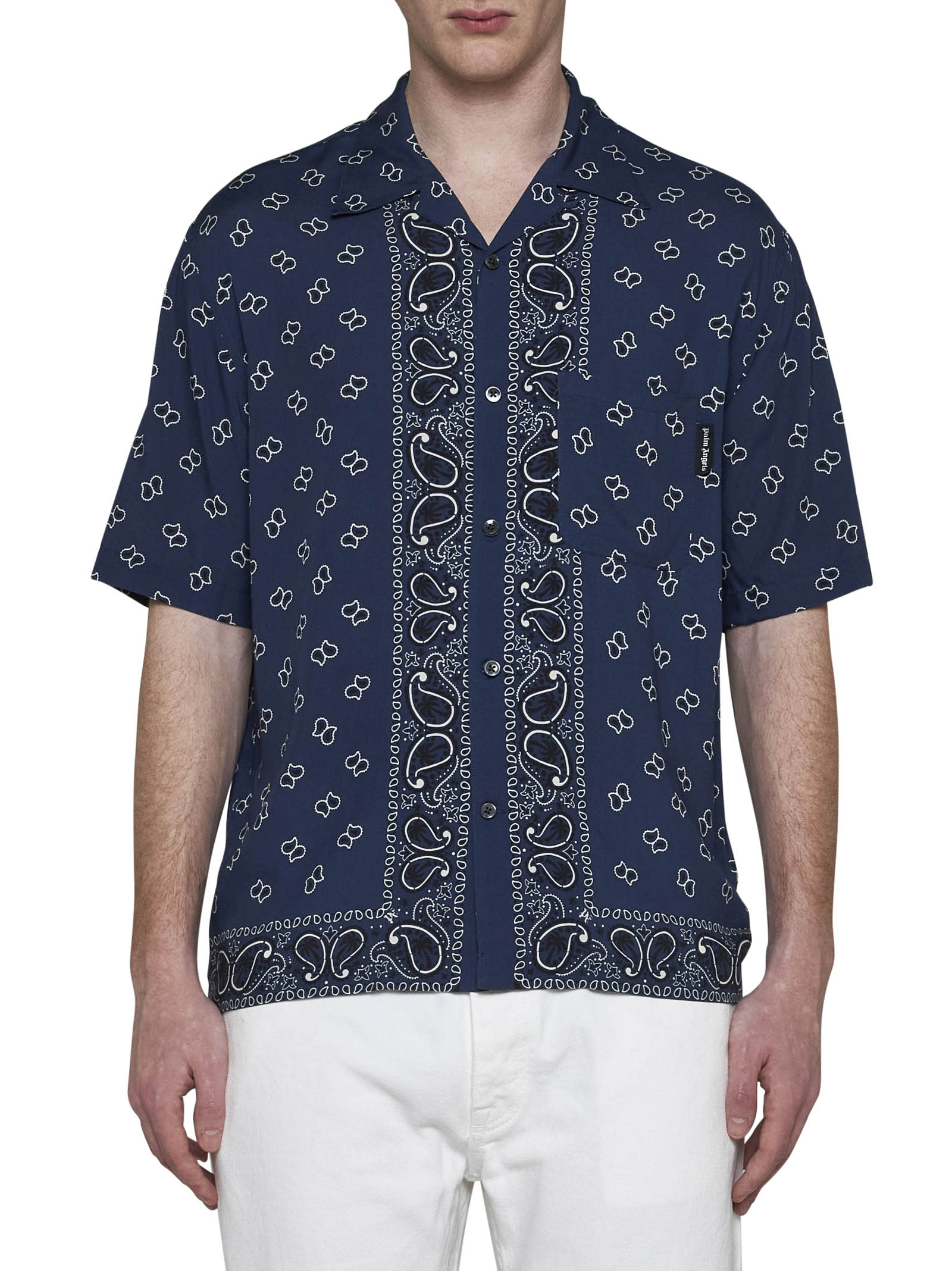 Shop Palm Angels Shirt In Navy Blue Navy Bl