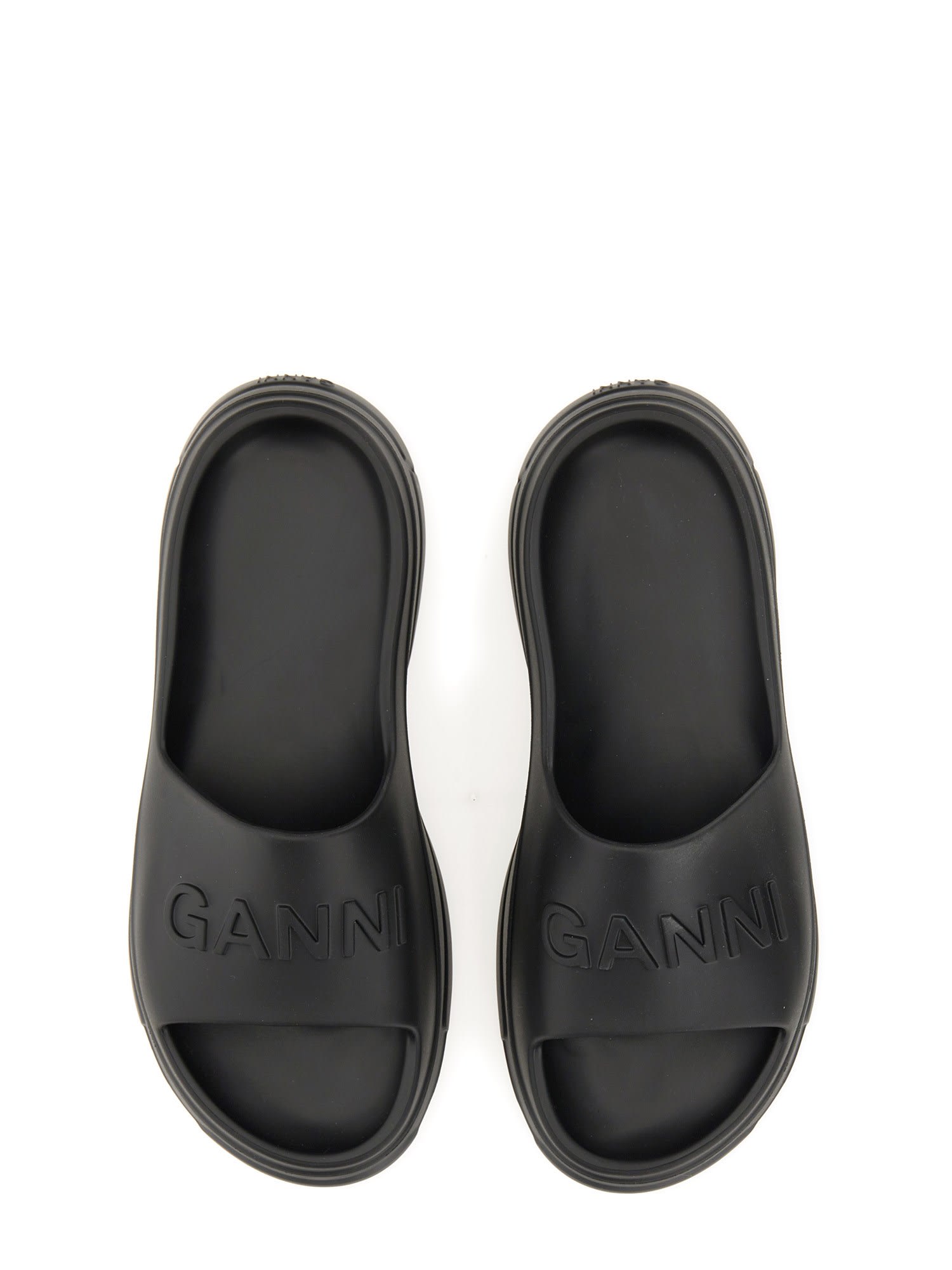 Shop Ganni Slide Sandal With Logo In Black