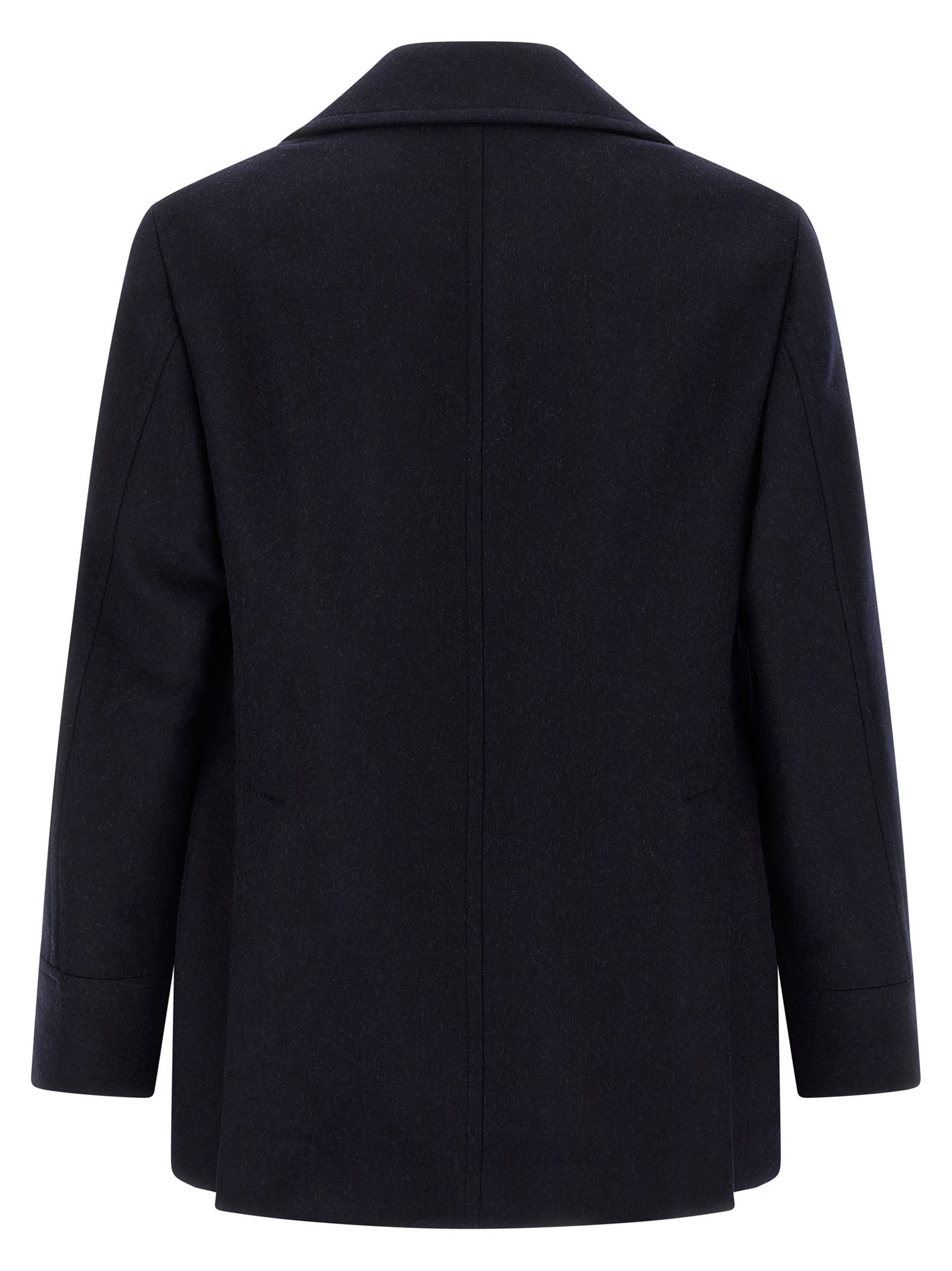 Brunello Cucinelli Navy Blue Double Flannel Caban Blazer In Black