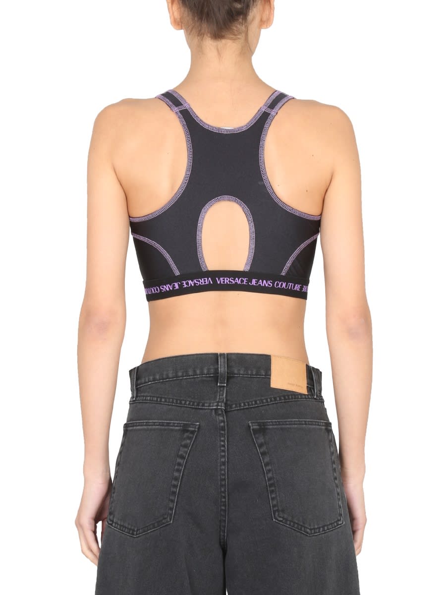Versace Jeans Couture Logo Band Crop Top With Contrast Stitching In Black