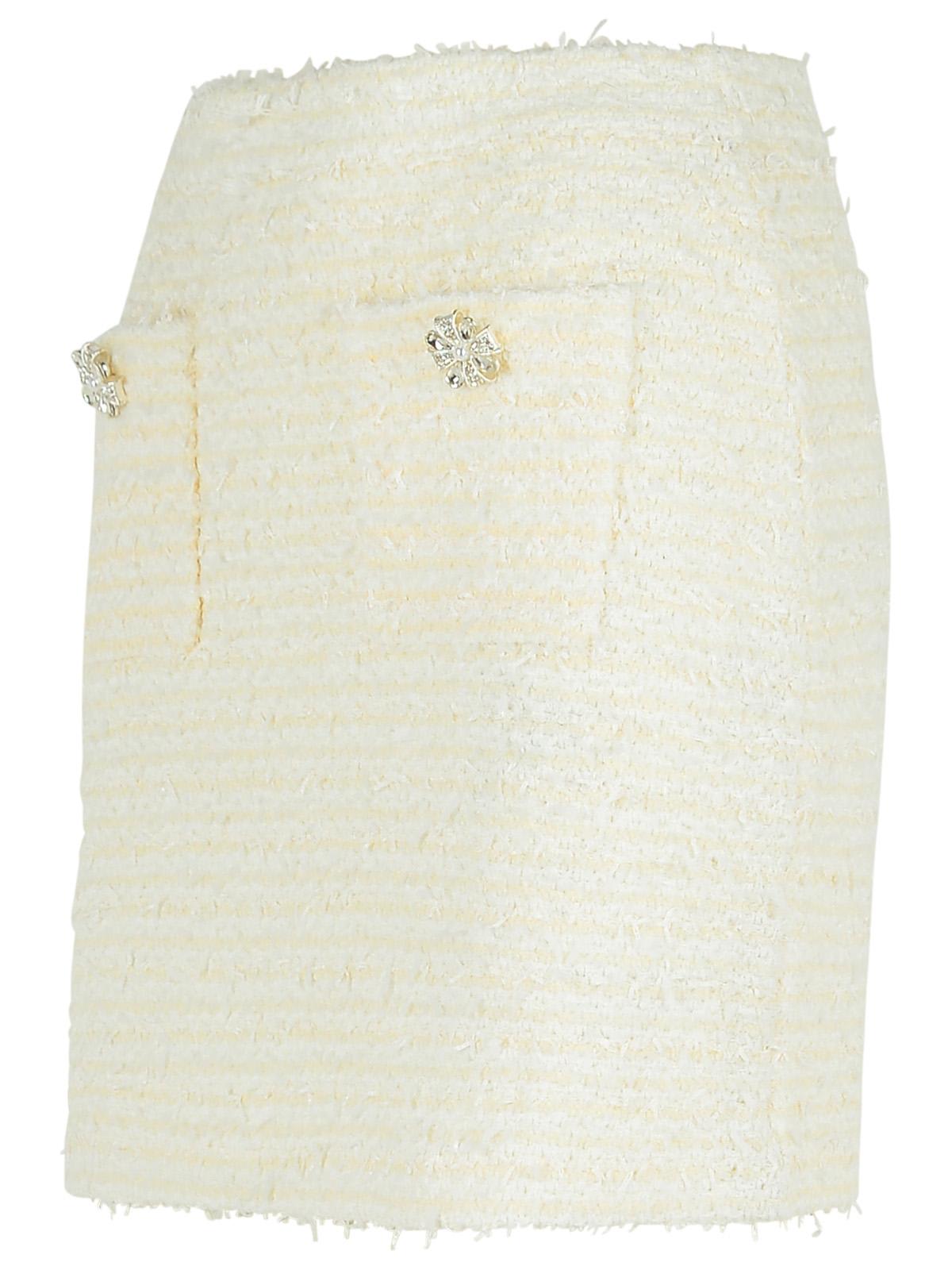 Self-portrait Textured Beige Skirt With Decorative Pockets In Neutral