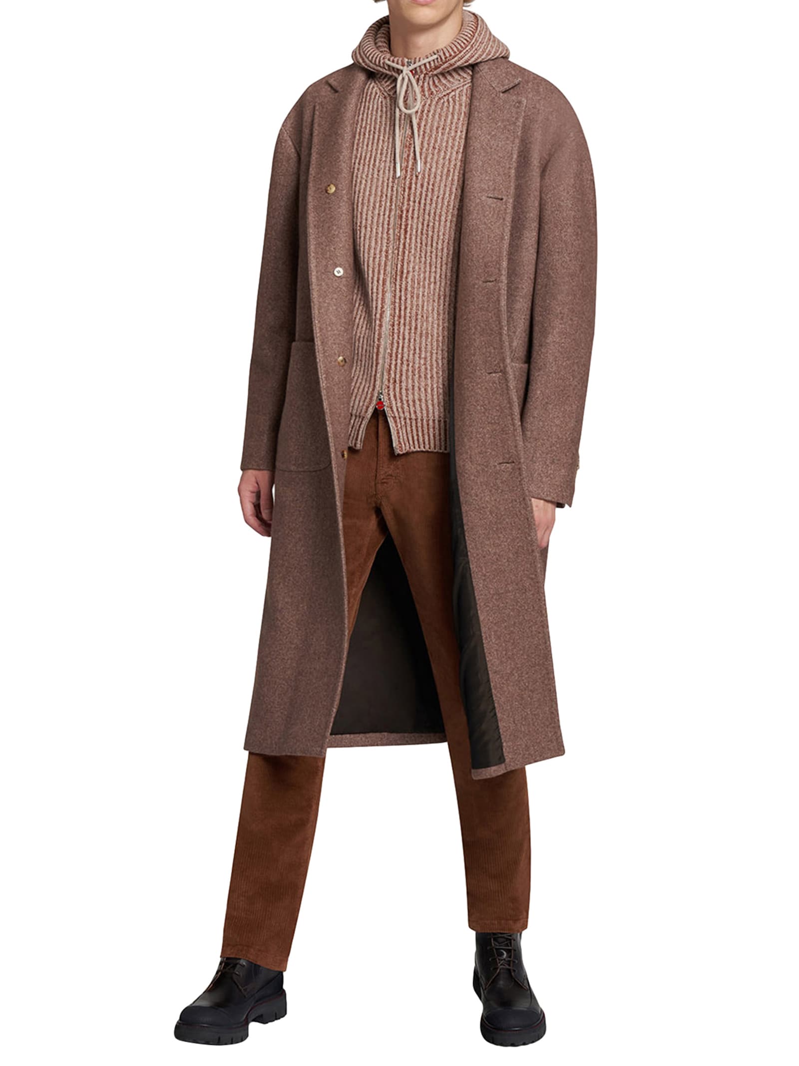 Shop Kiton Overcoat Cashmere In Beige