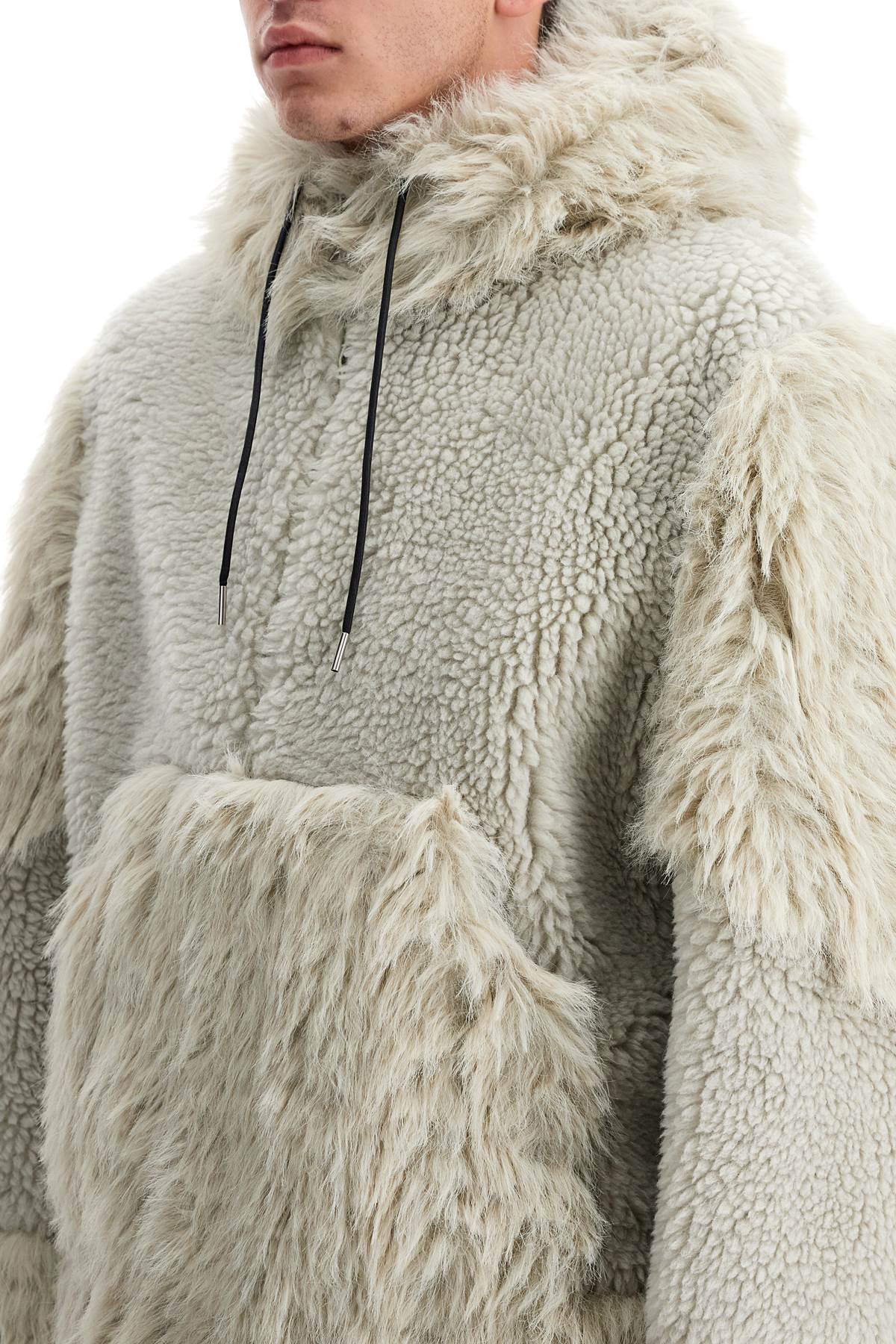 Shop Sacai Faux Shearling Hooded Jacket In L/gray