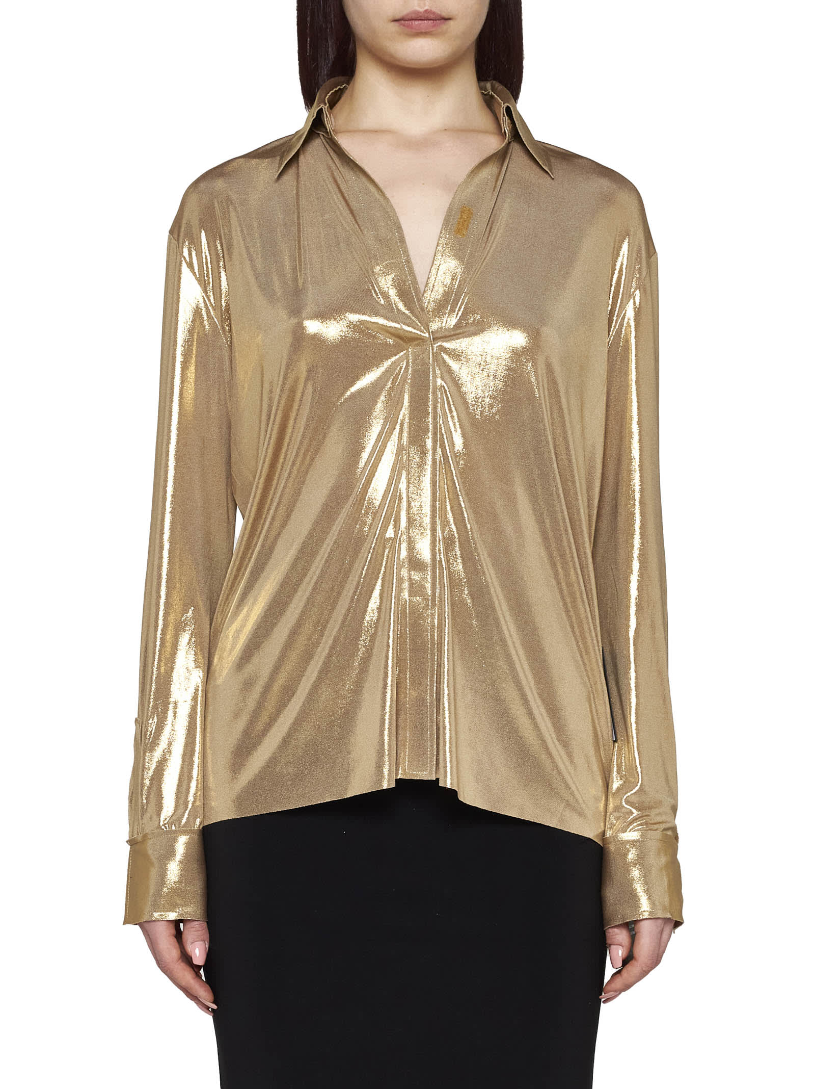 Shop Norma Kamali Metallic Regular Shirt In Golden