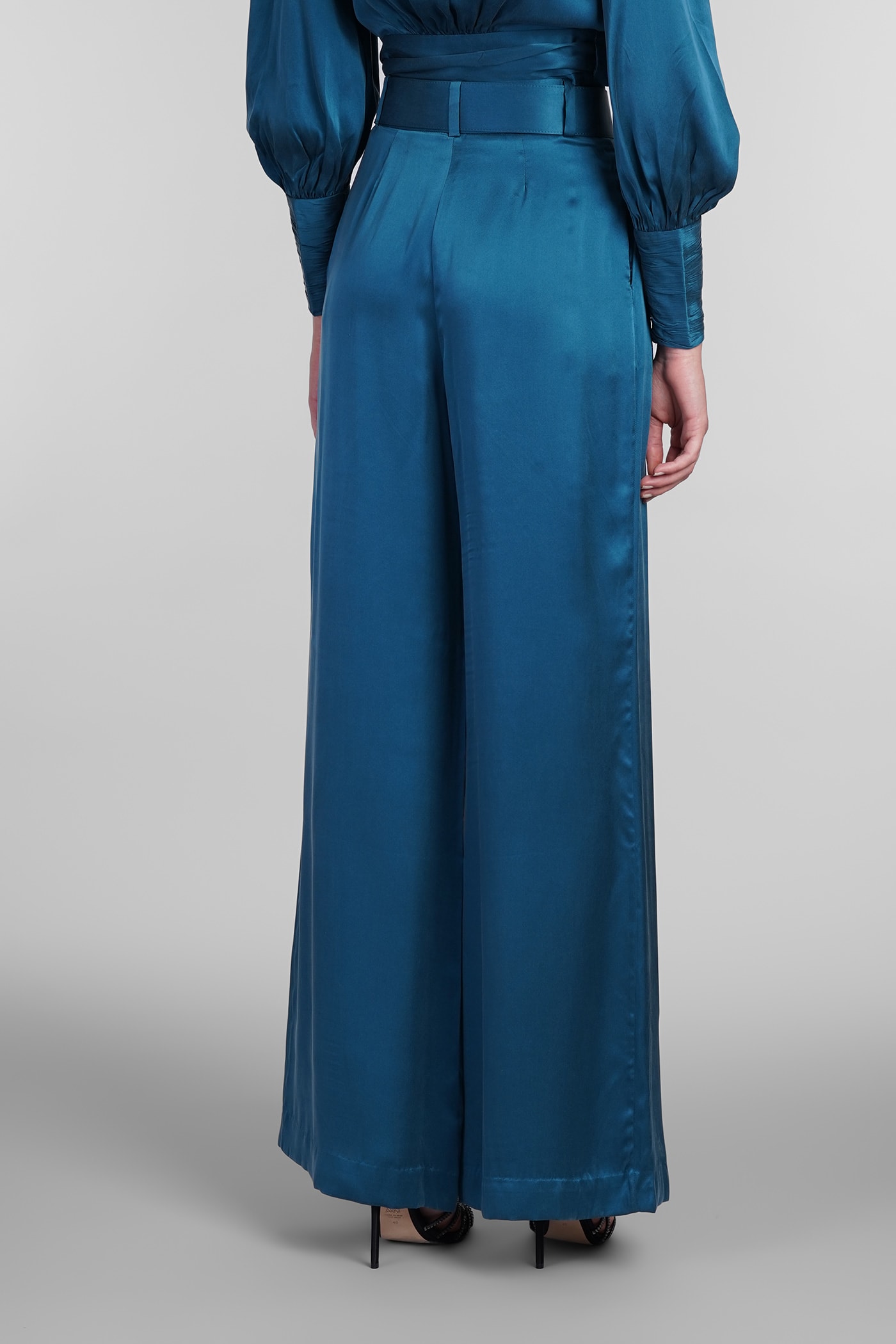 Shop Zimmermann Pants In Blue Silk