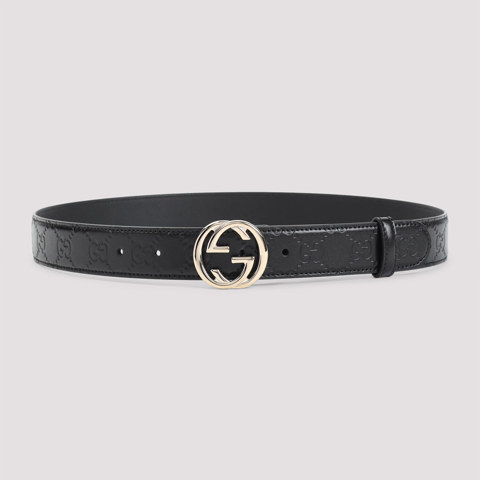 Gucci Black Belt With All-over Gg Motif And Gg Incrocio Buckle In Leather Woman In Nero