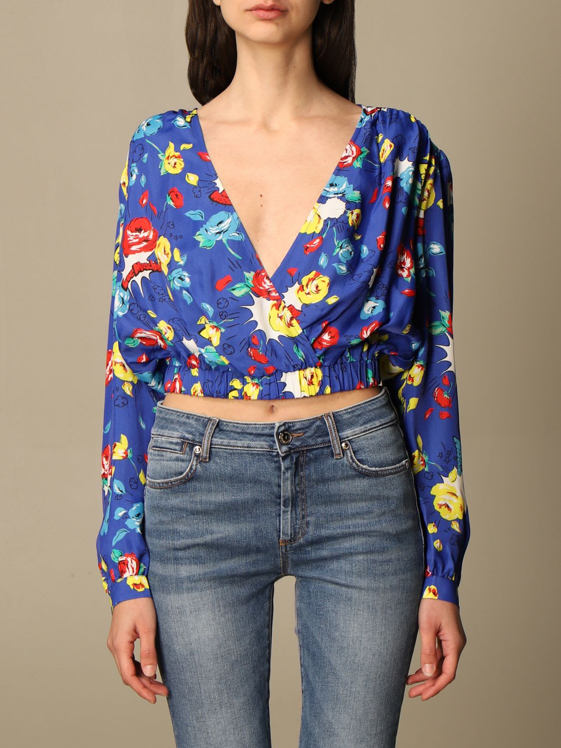 Love Moschino Top Loved Moschino Cropped Blouse With Floral Pattern
