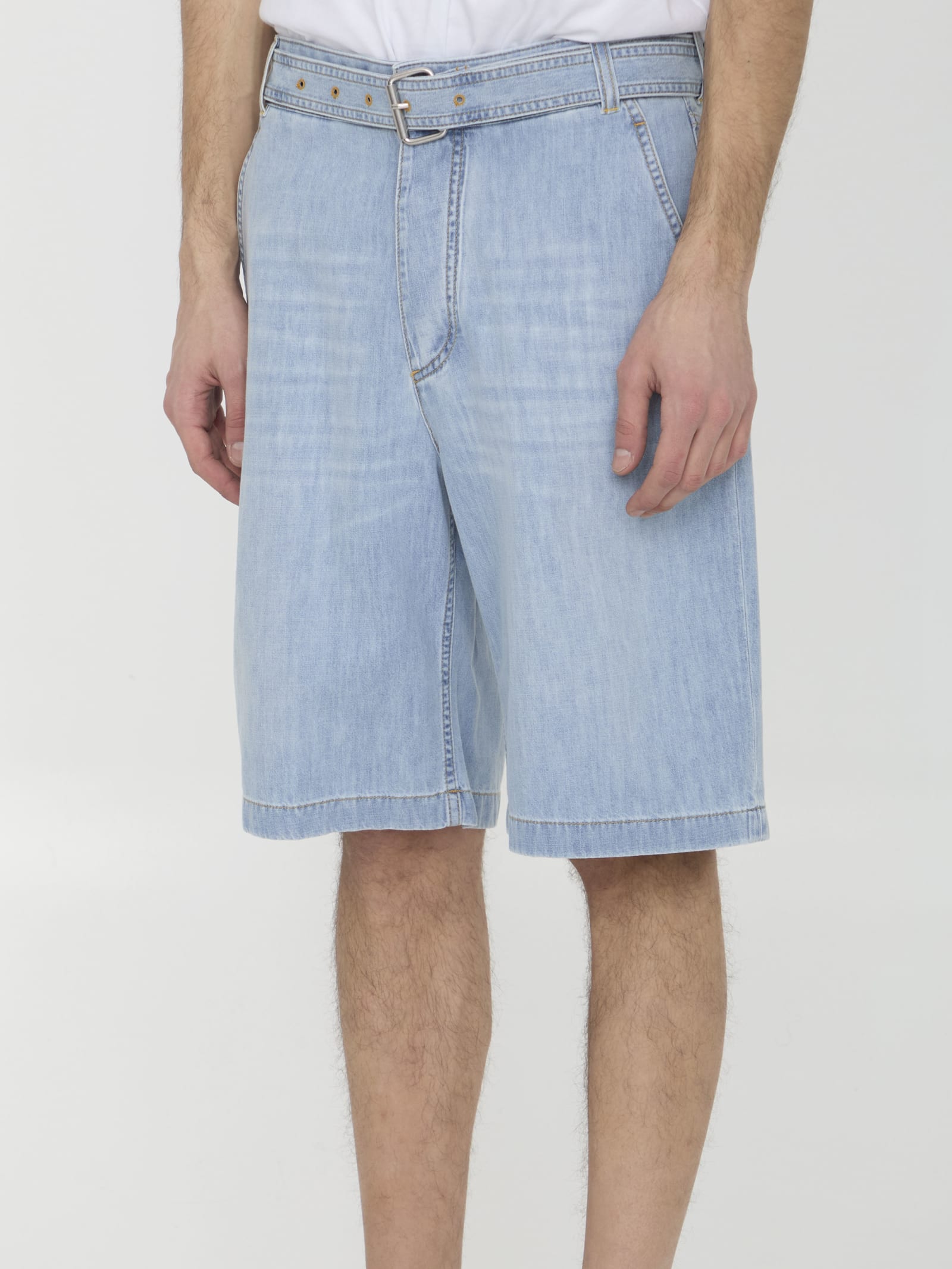 Shop Bottega Veneta Shorts With Belt In Blu