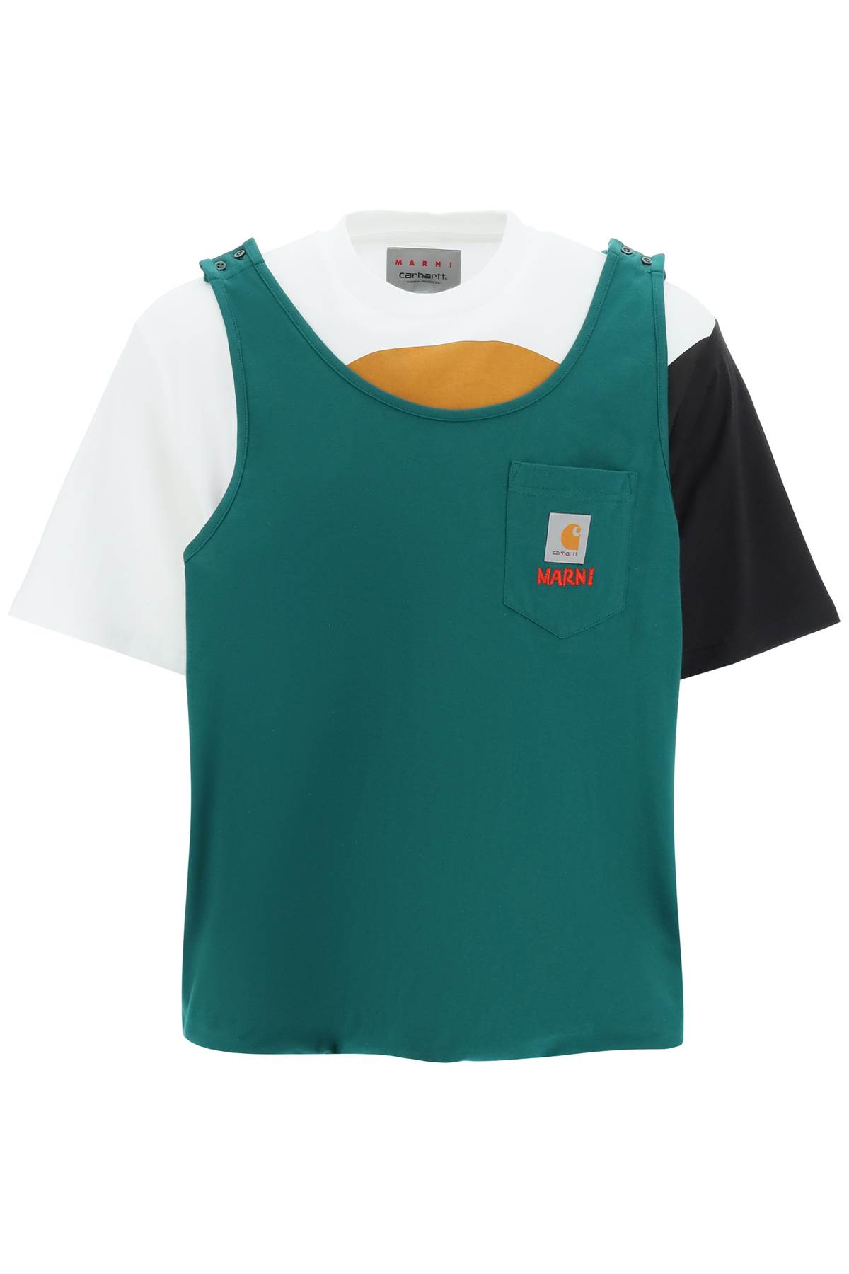 Marni T-shirt With Sewn-in Tank Top In Stone Green (white)