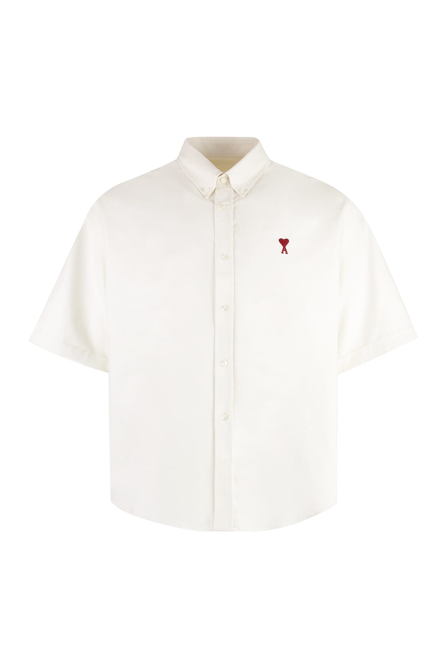 Shop Ami Alexandre Mattiussi Short Sleeve Cotton Shirt In White
