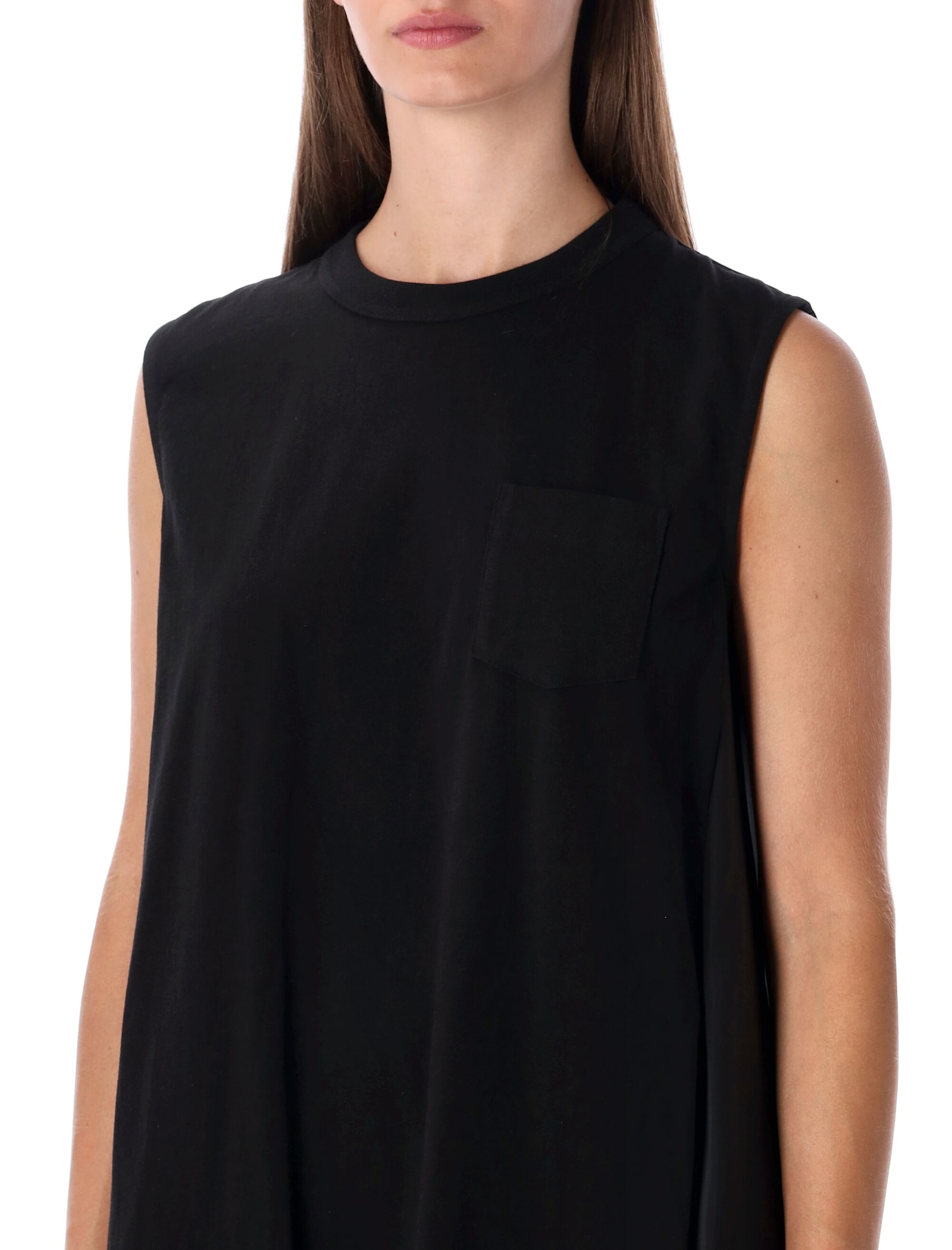 Sacai Short Dress With Contrasting Pleated Back In Black