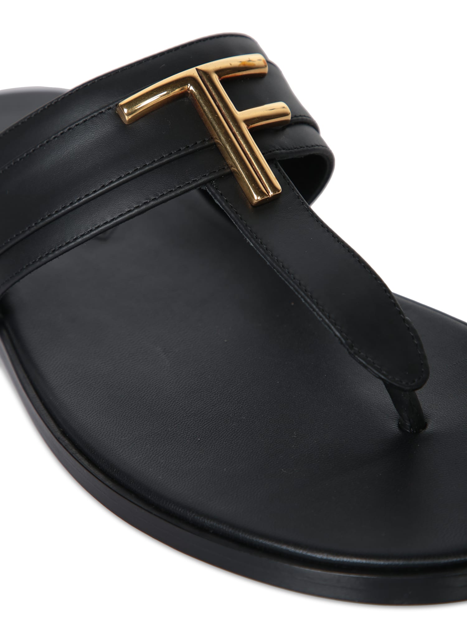 Tom Ford Brighton Leather Flip-flops In Black And Gold
