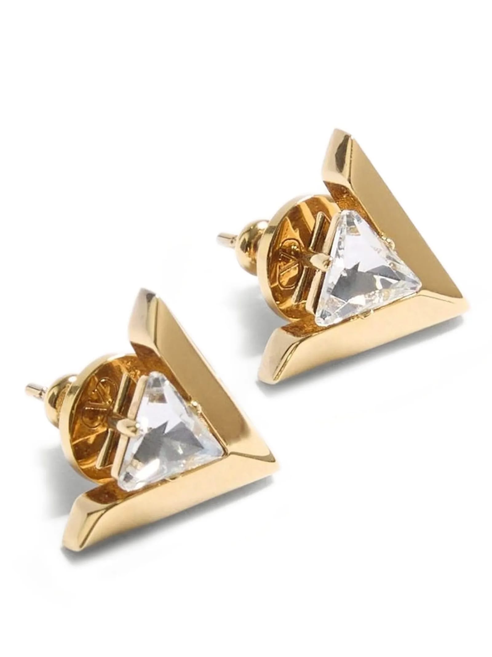Valentino Triangular Crystal Stud Earrings In Gold