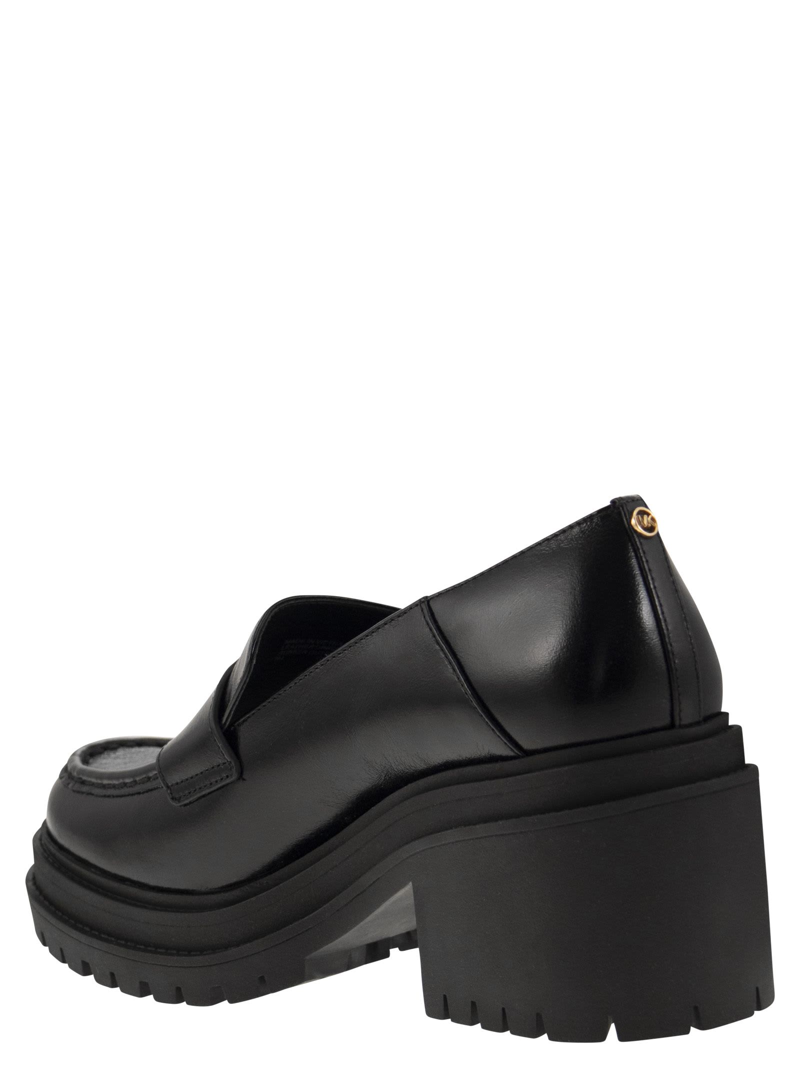 Shop Michael Kors Rocco Leather Moccasin With Heel In Nero