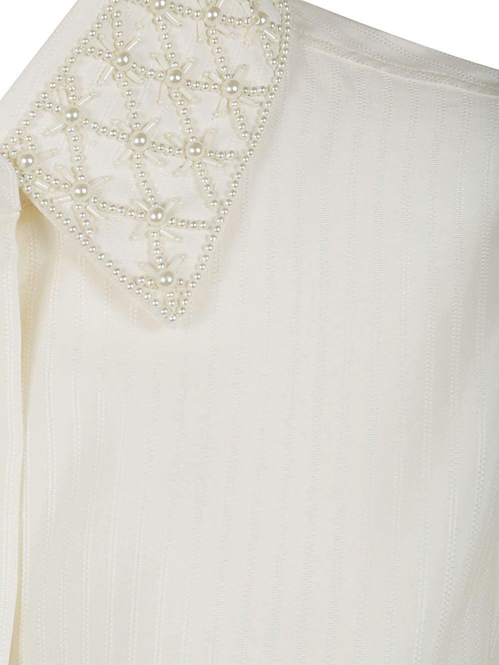 Shop Golden Goose Long Sleeved Embellished Shirt In Bianco