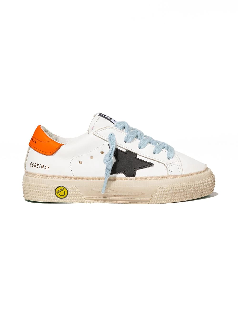 Golden Goose Kids White May Sneakers With Black Star And Orange Spoiler