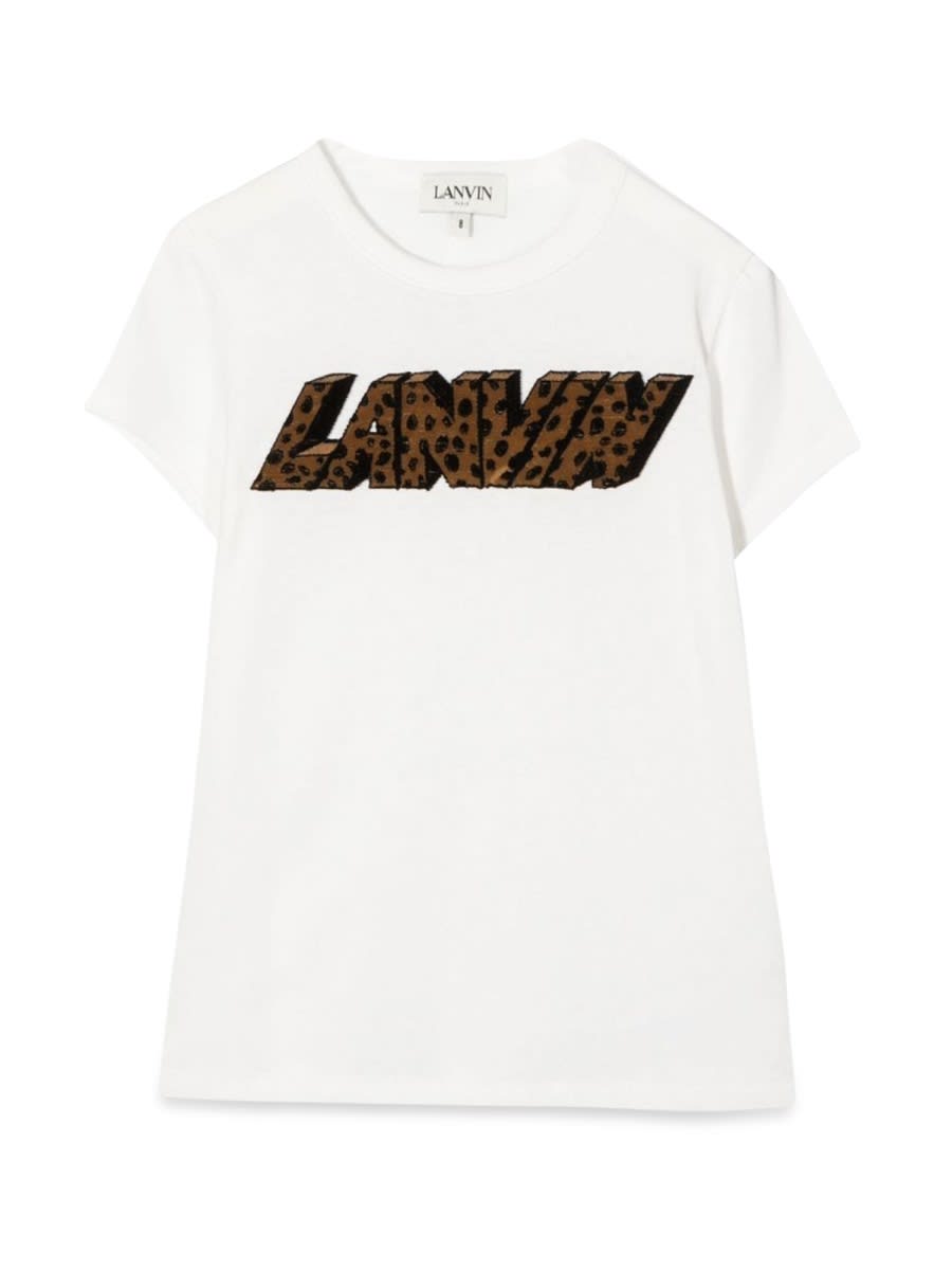 Shop Lanvin Short Sleeve Spotted Logo T-shirt In Ivory