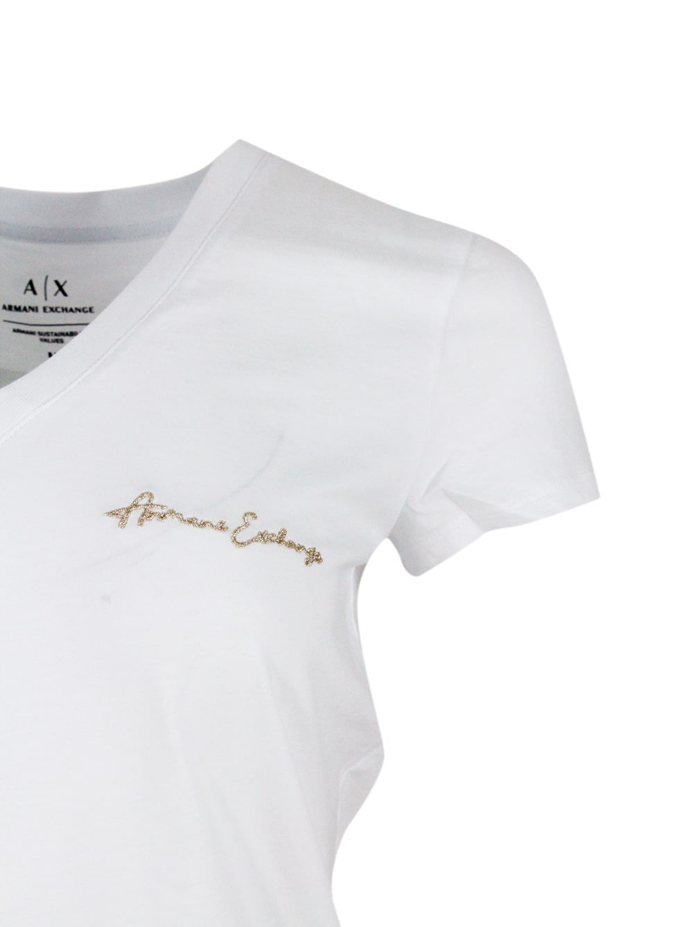 Shop Armani Collezioni Short Sleeve V-neck T-shirt With Logo On The Chest In White
