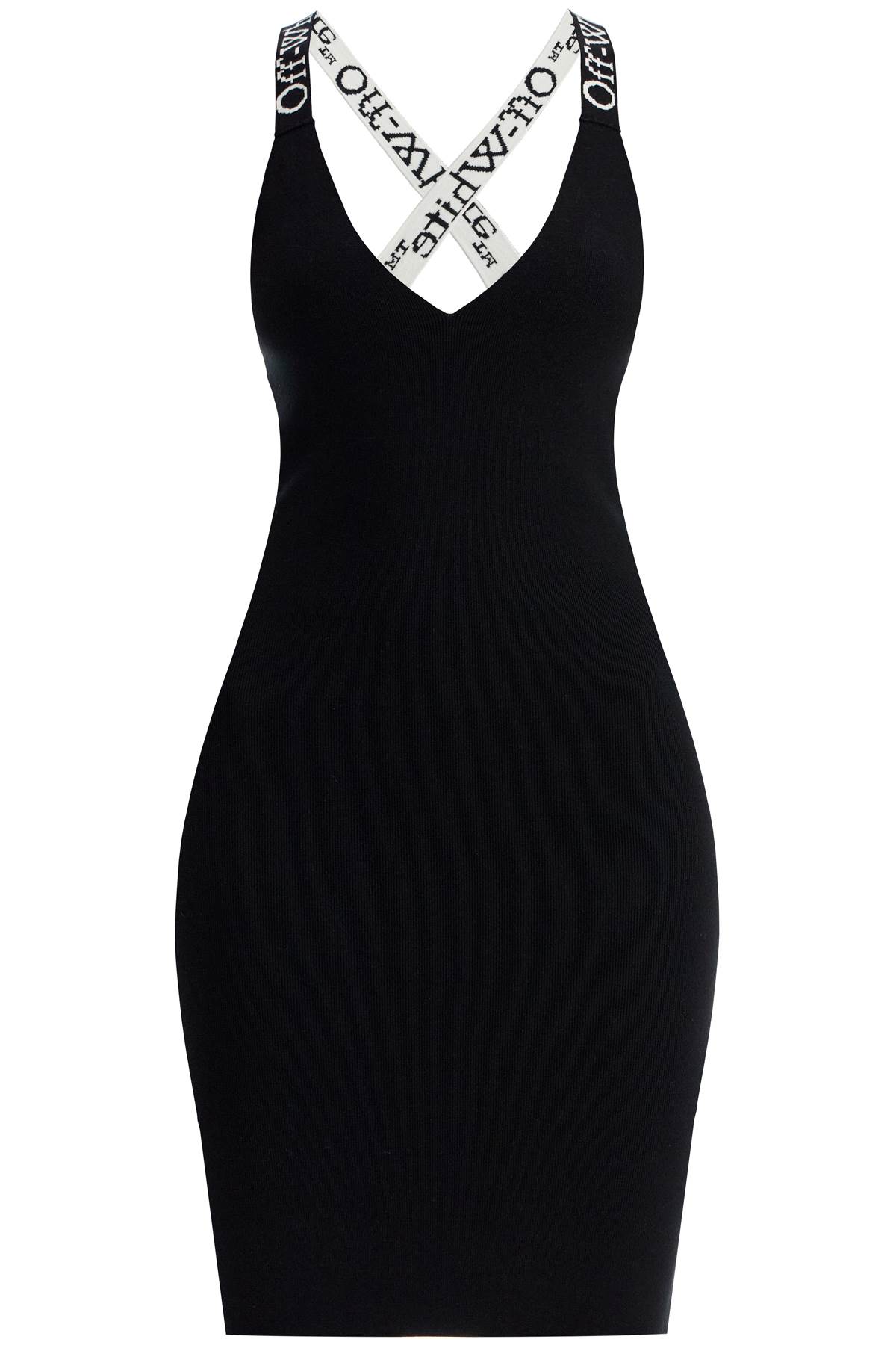 Shop Off-white Knitted Dress With Branded Straps In Black - White (black)