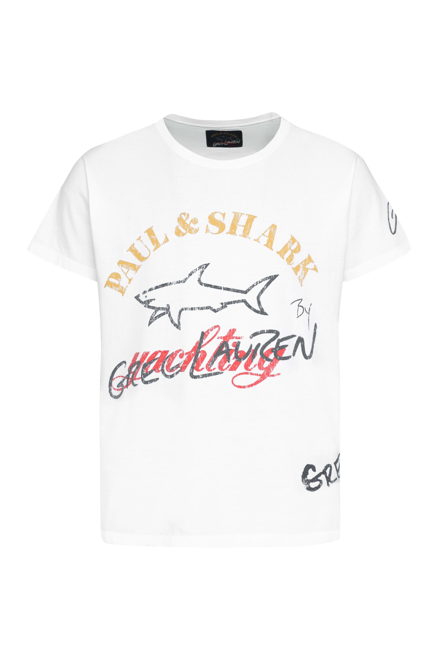 Paul & Shark Crew Neck Logo Printed T-shirt In White
