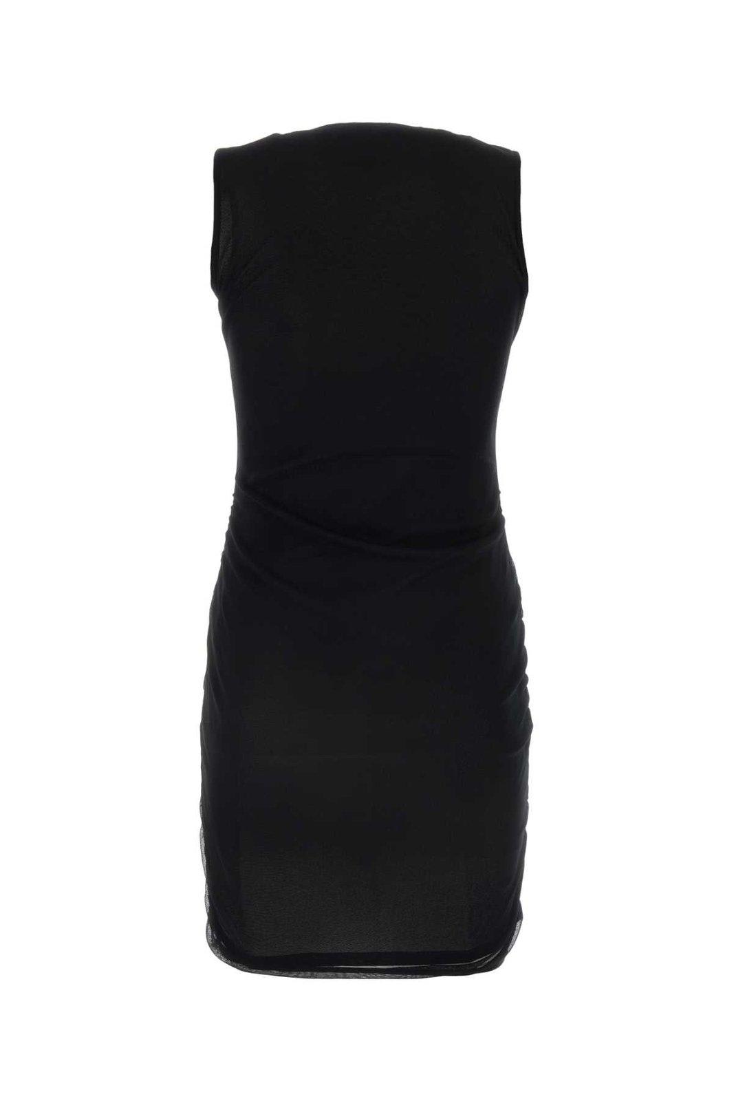 Shop Saint Laurent Crewneck Ruched Detailed Mini Dress In Noir