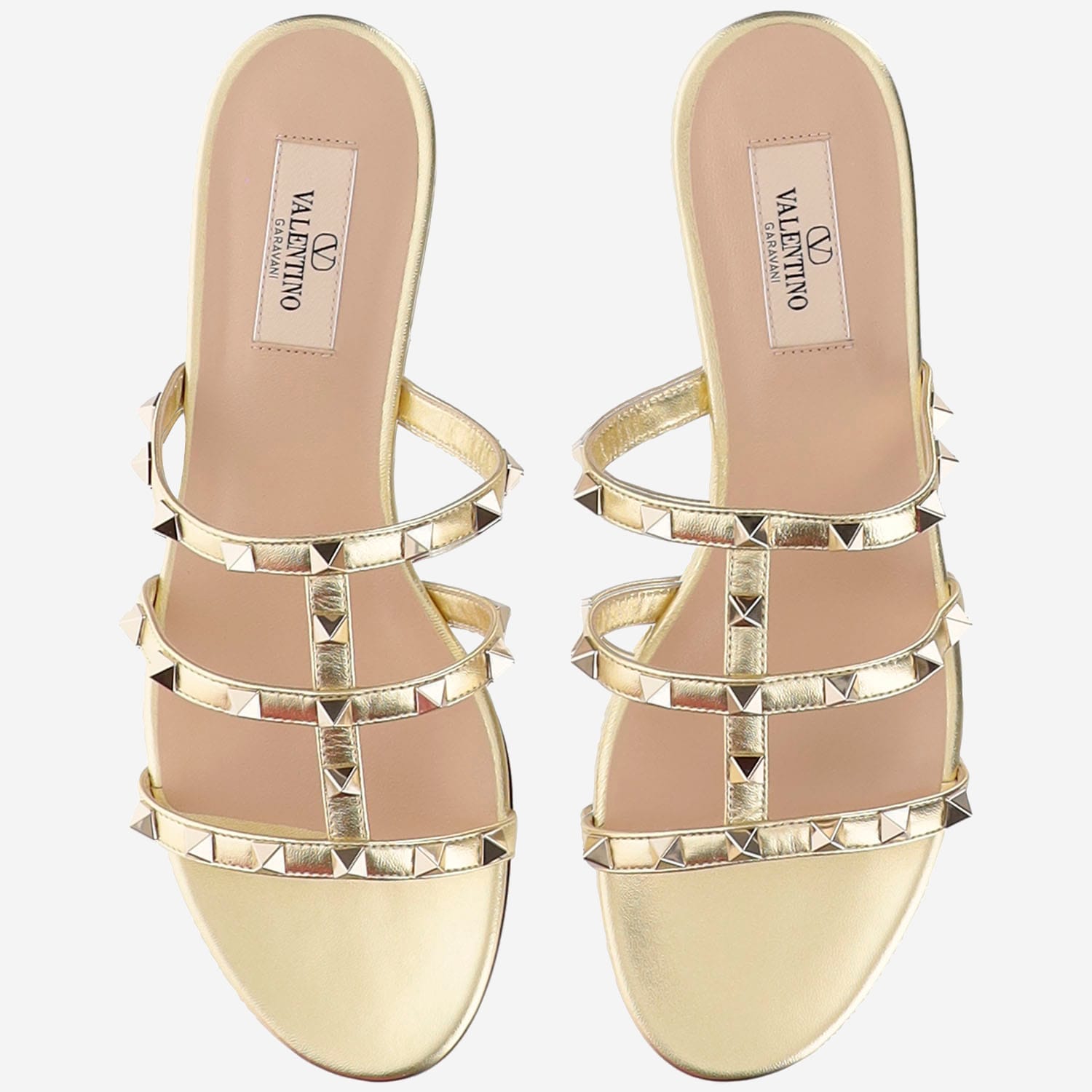 Valentino Rockstud Metallic Leather Sandals In Gold