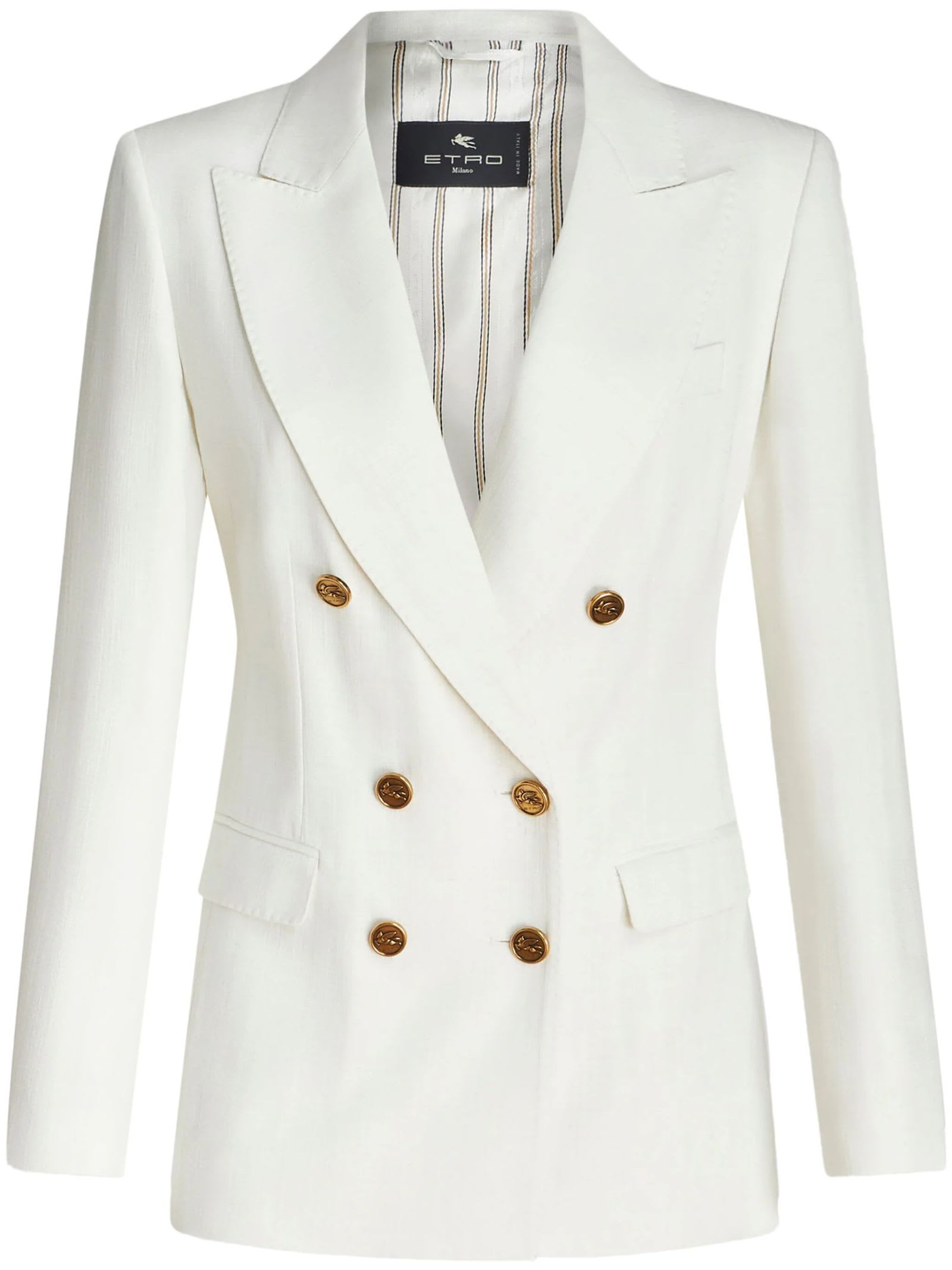 Etro Zweireihiger Blazer Aus Geflammtem Stoff In White