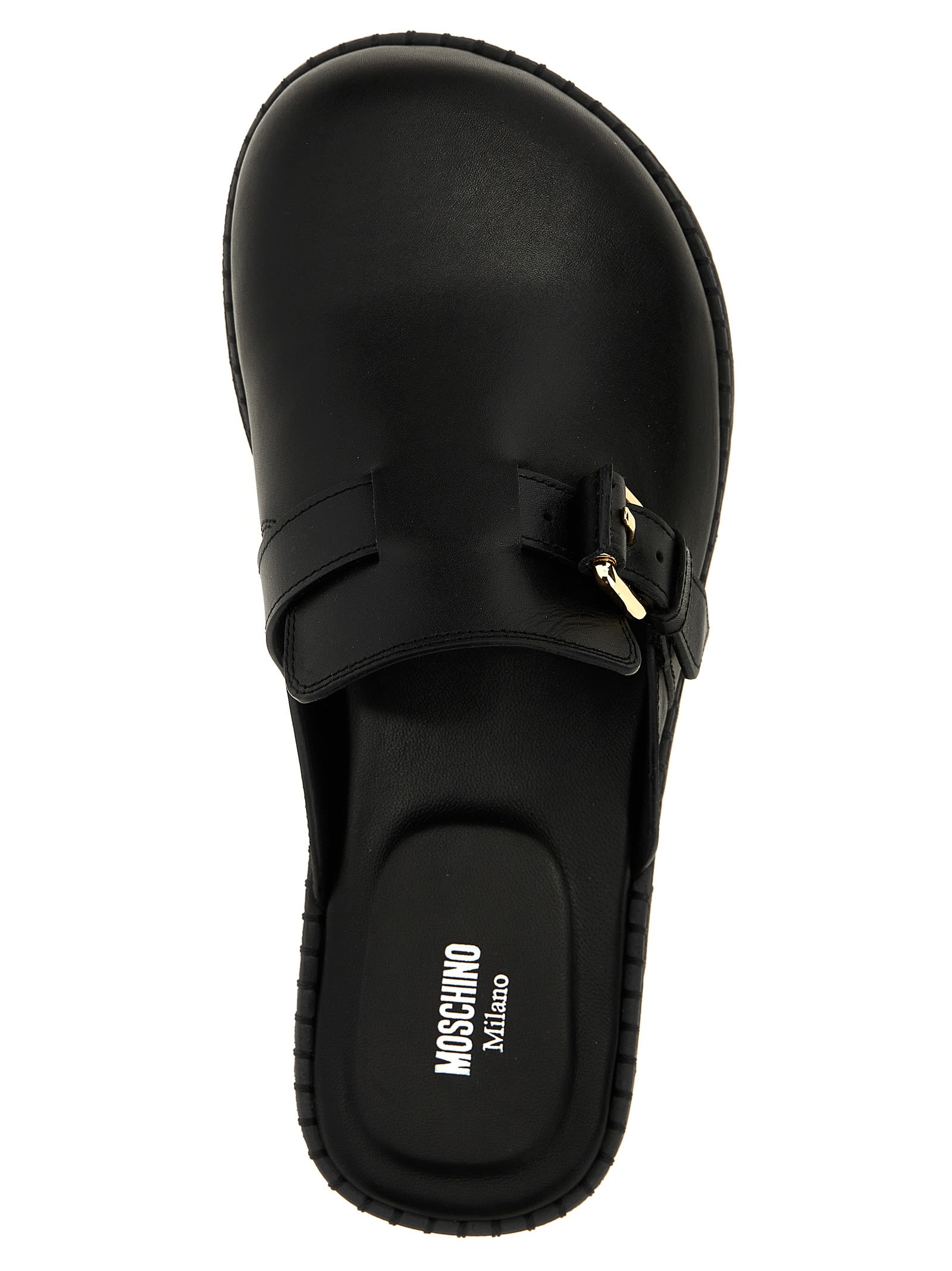 Moschino Black Leather Mule Loafers In Black