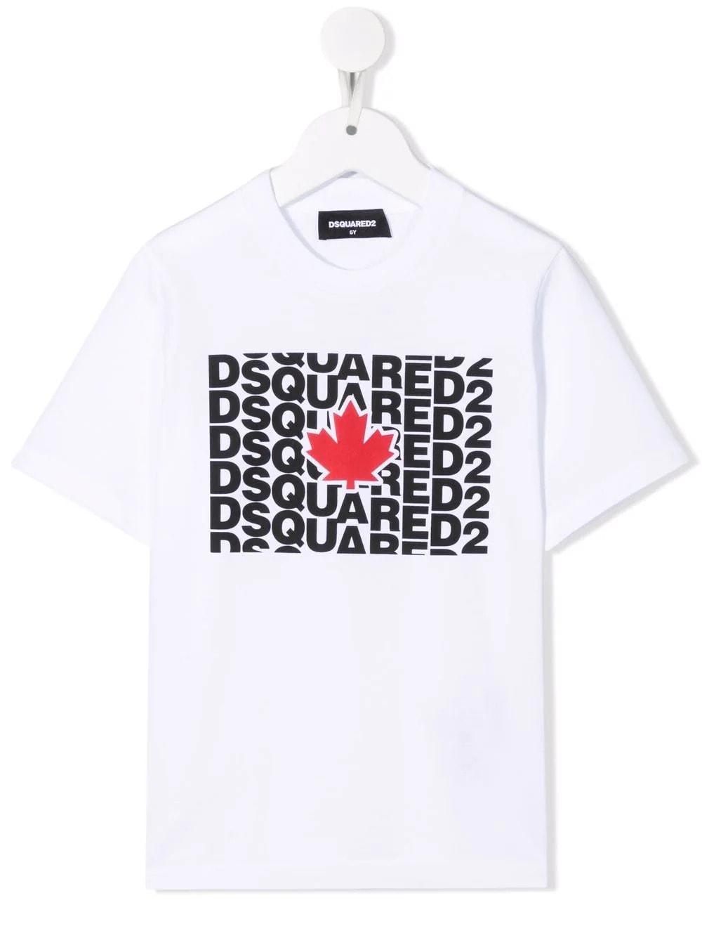 Kids White T-shirt With Dsquared2 Rectangular Print With Maple Leaf