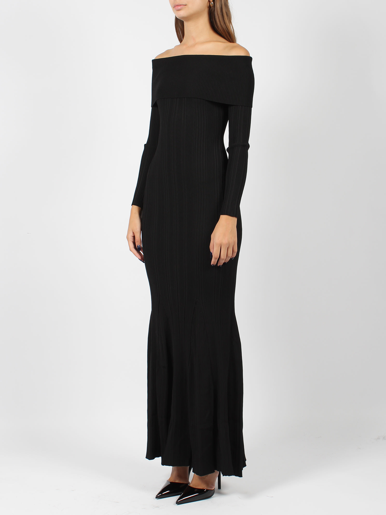 Shop Self-portrait Ribbed Knit Maxi Dress In Black