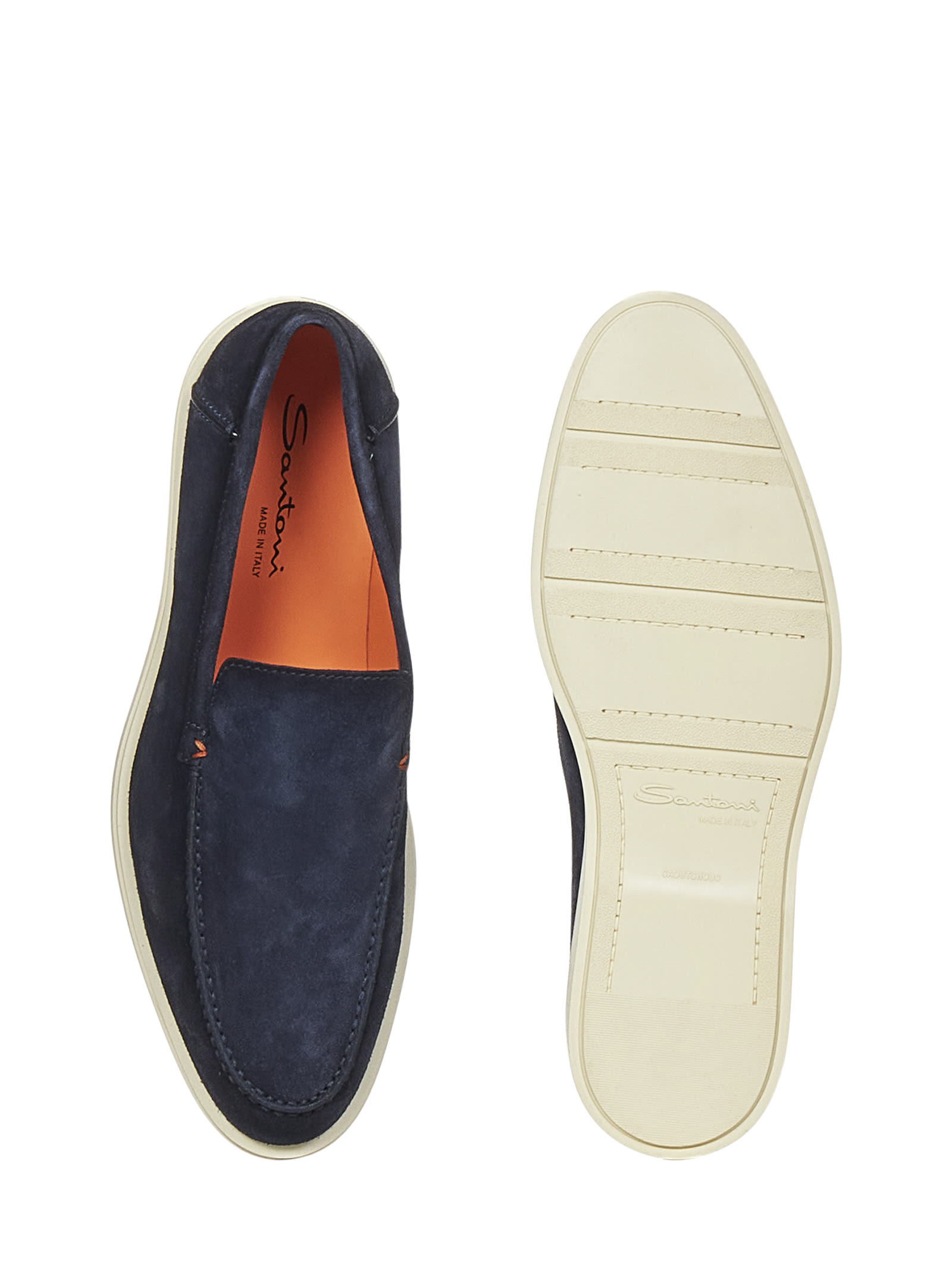 Santoni Leather Loafers Contrast Stitching In Blue