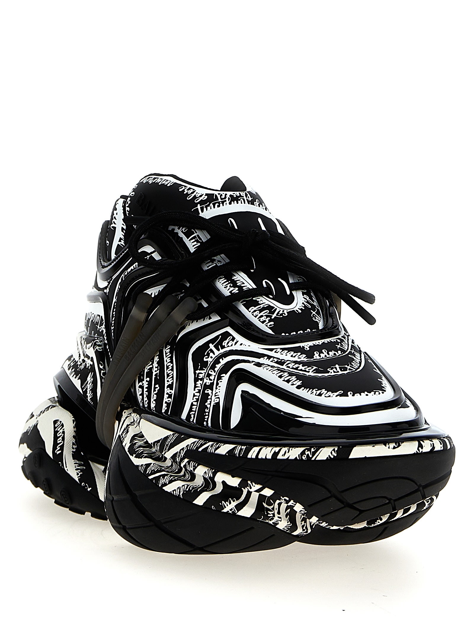 Balmain Unicorn Wave Lace-up Sneakers In Noir/blanc