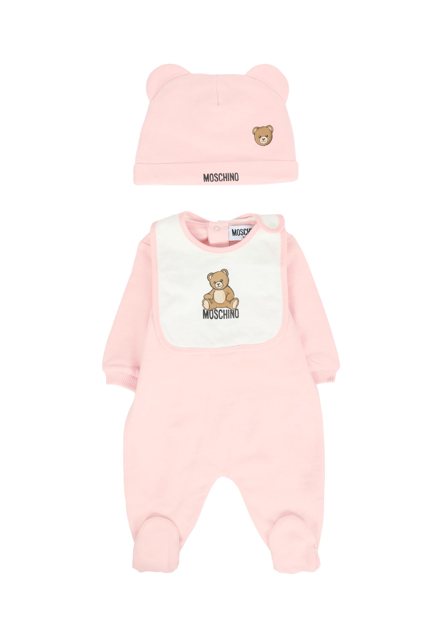 Moschino Pink Babygrow Set For Baby Girl With Teddy Bear In Pink