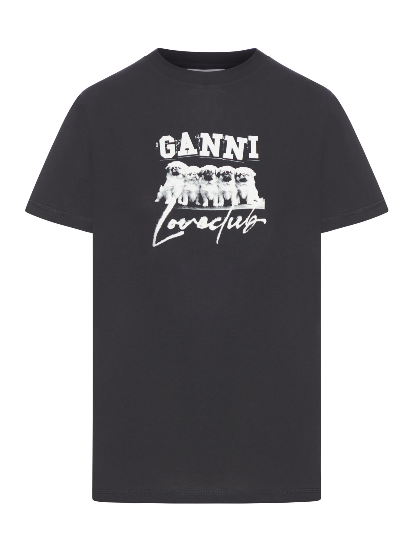Shop Ganni Thin Jersey Puppy Love Relaxed T-shirt In Black