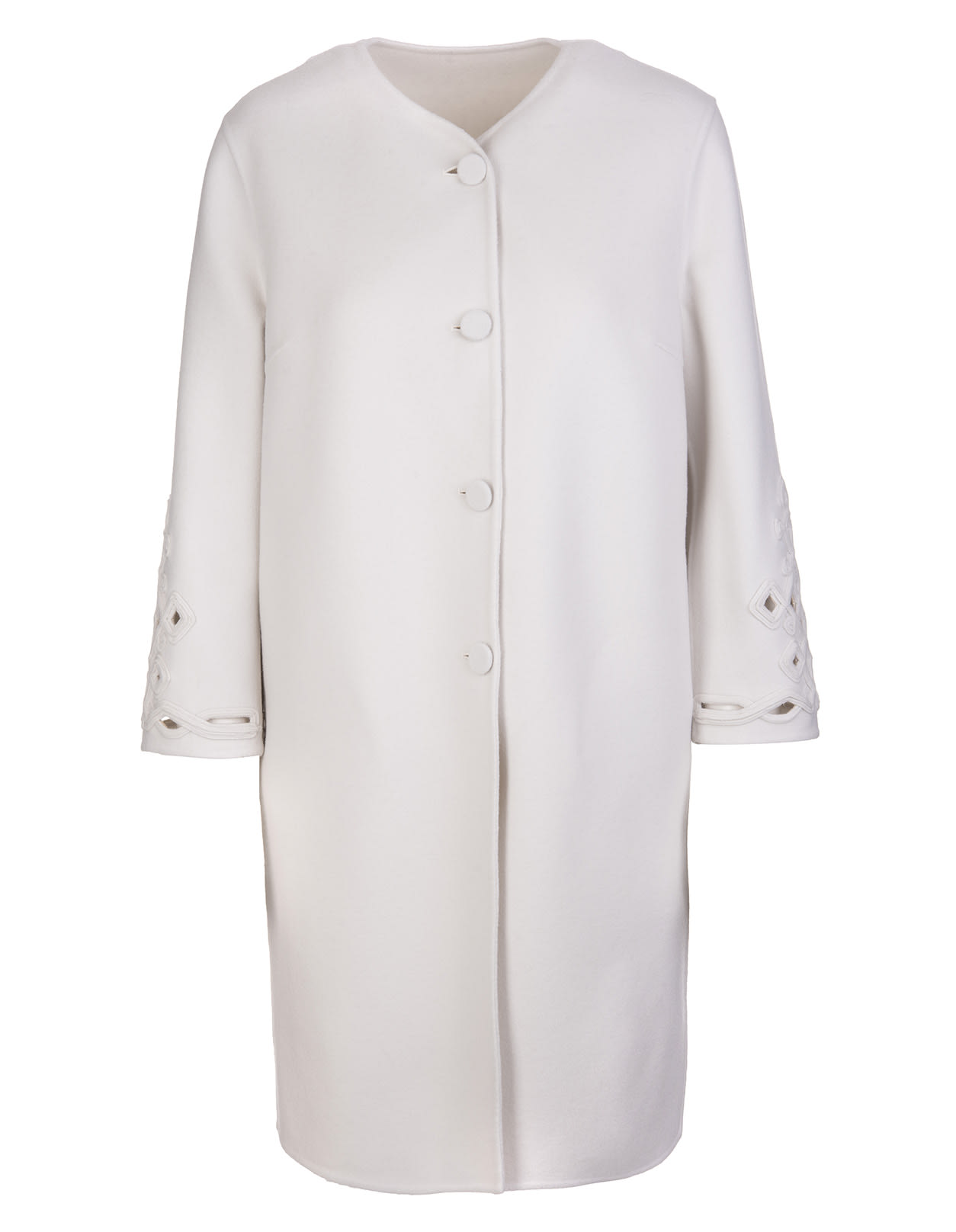 Ermanno Scervino White Coat With Carved Embroidery