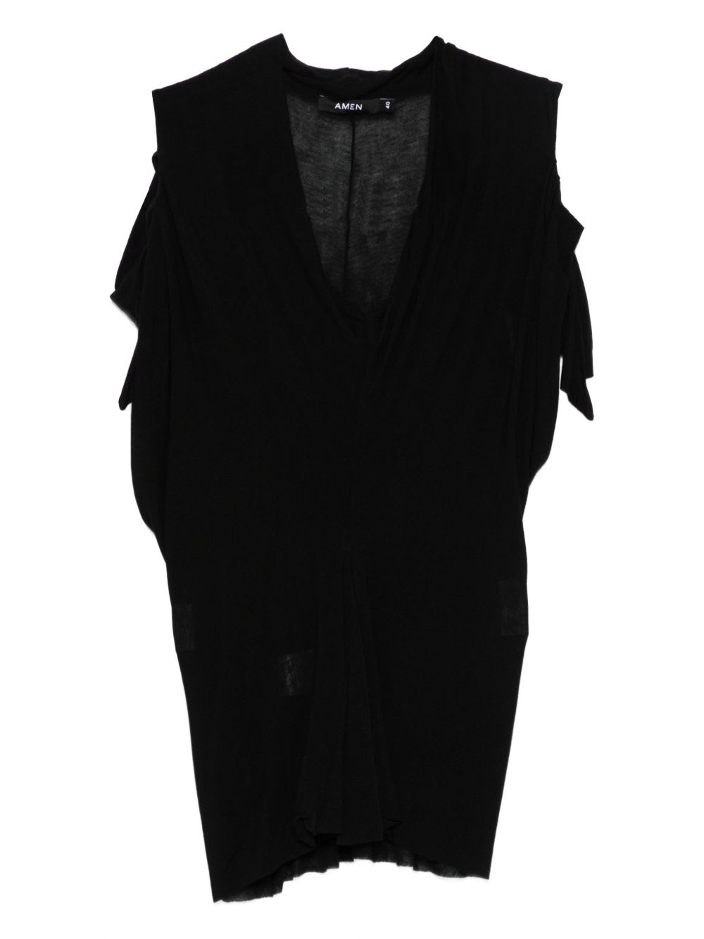 Amen Top Black V-neck Shoulder Cut-outs In Animal Print