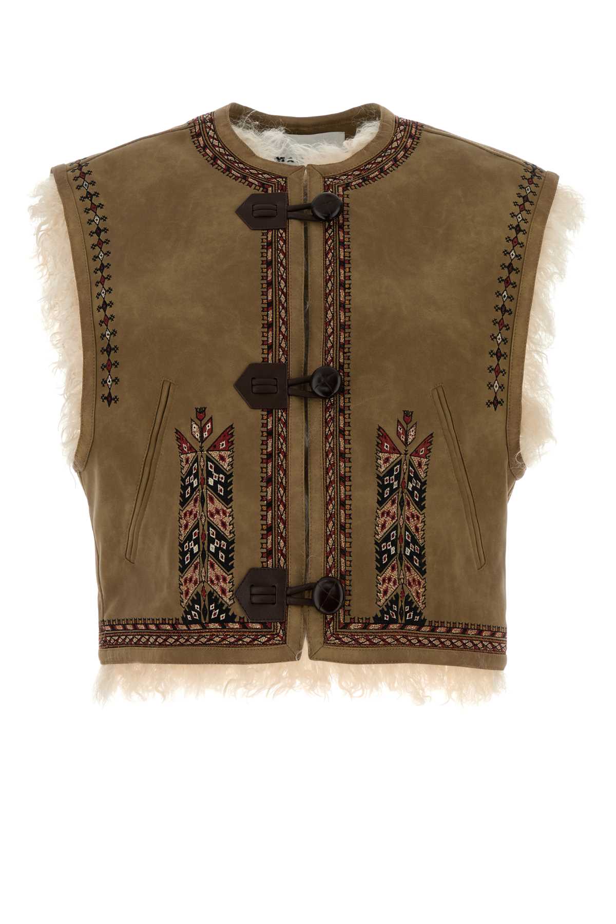 Isabel Marant Étoile Sleeveless Synthetic Leather Vest With Shearling Trim In Brown
