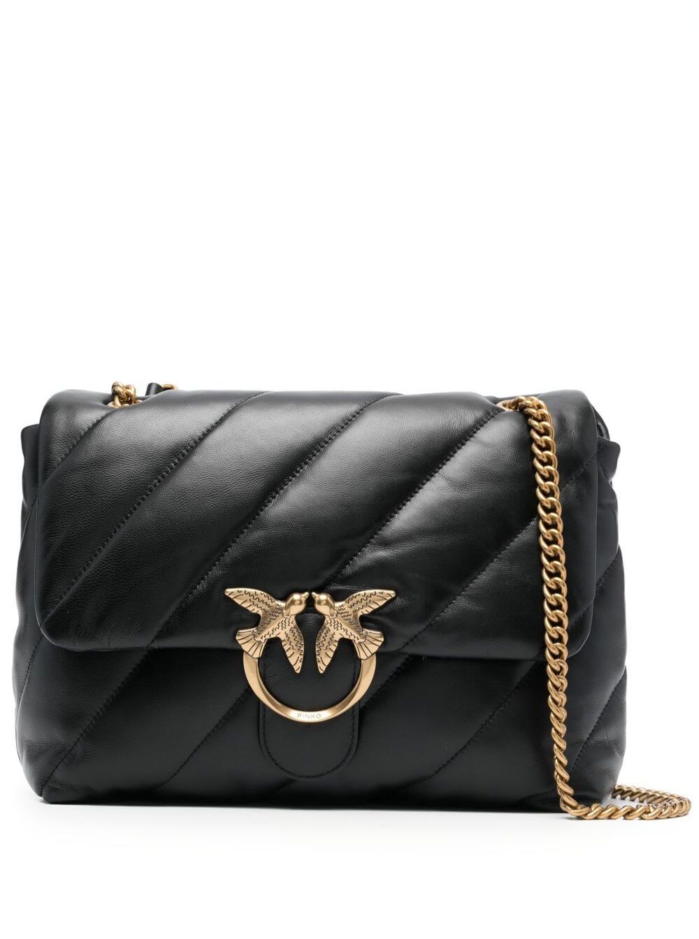 Pinko Love Puff Black Crossbody Bag With Love Birds Diamond Cut Logo On The Front In Leather Woman