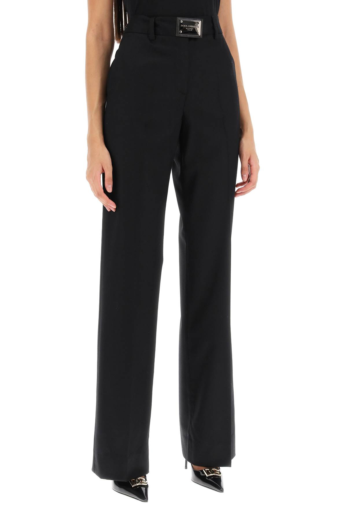 Shop Dolce & Gabbana Flannel Trousers With Logo Tag In Black