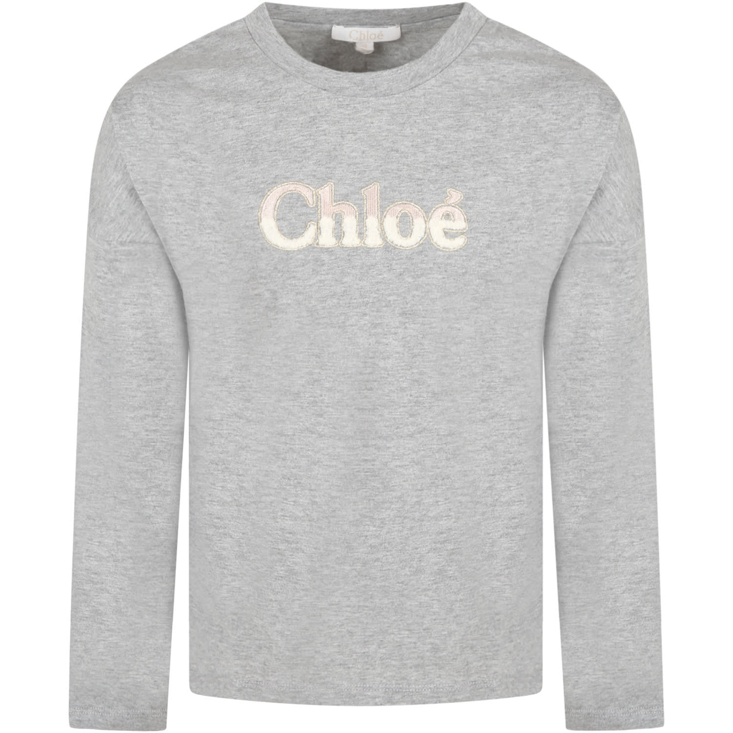 CHLOÉ GREY T-SHIRT FOR GIRL WITH LOGO,C15D24 A38
