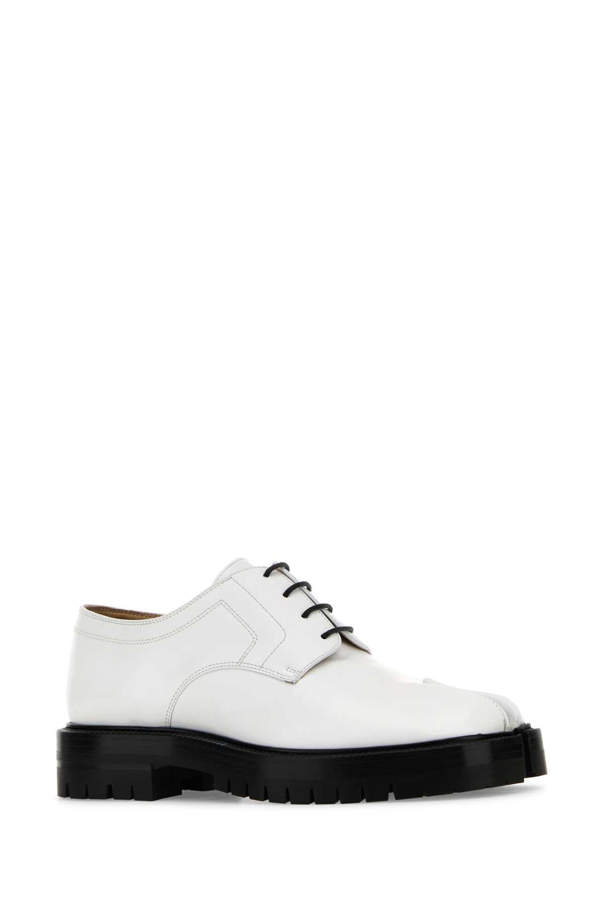 Maison Margiela White Leather Tabi Lace-up Shoes In Whiteblack