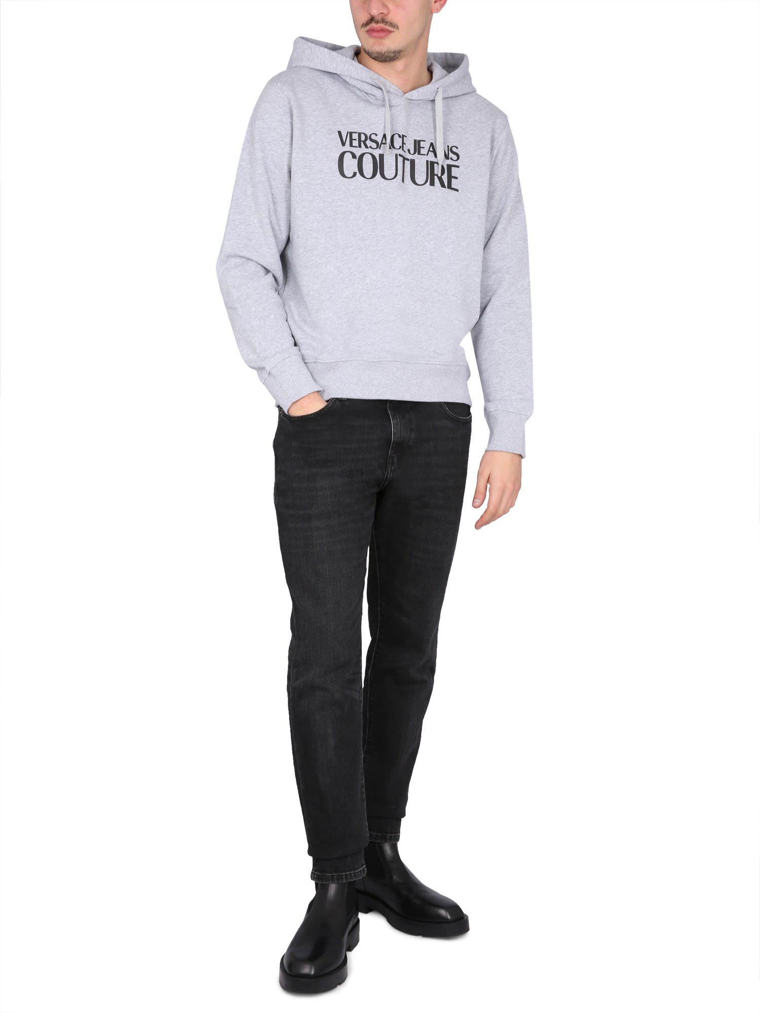 Shop Versace Jeans Couture Sweatshirt With Logo In Grigio
