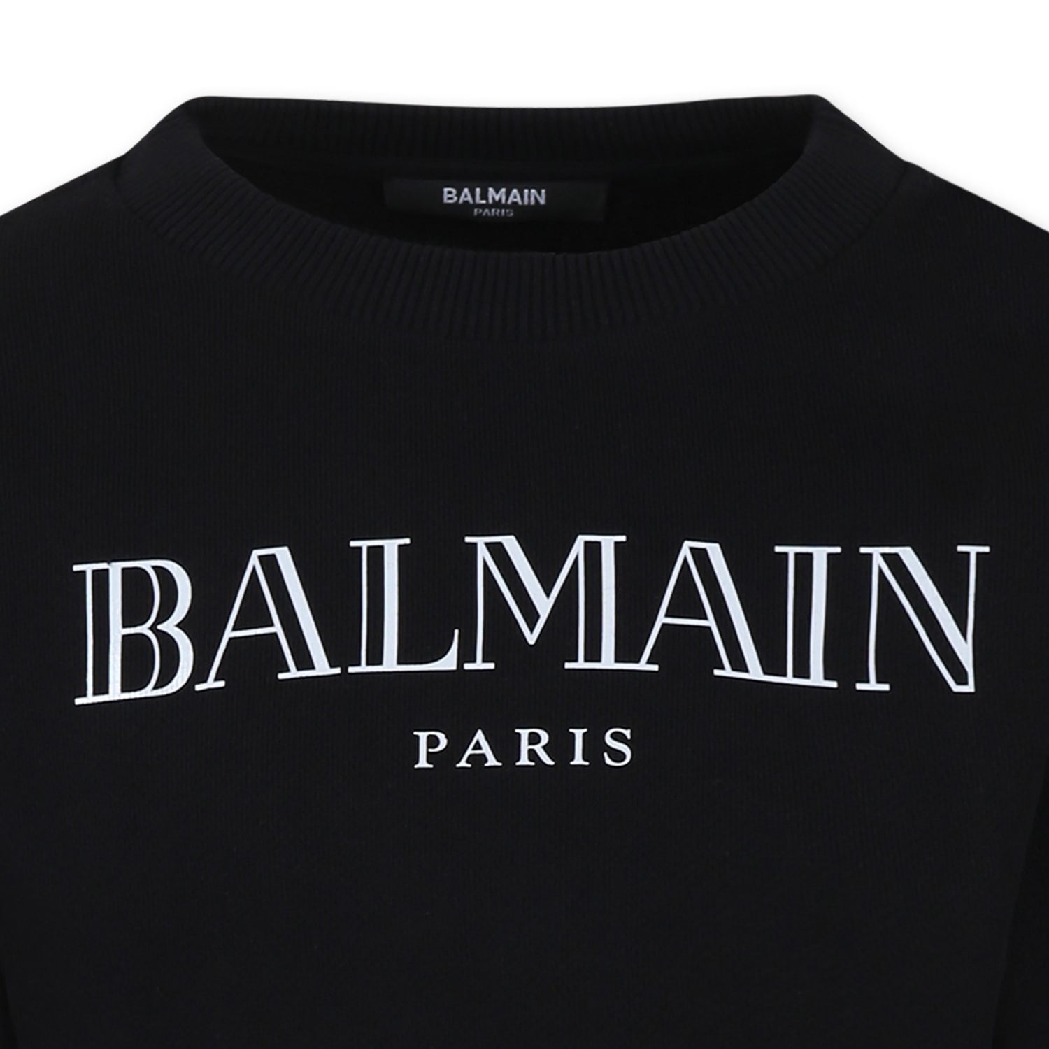 BALMAIN BLACK CROP SWEATSHIRT FOR GIRL WITH LOGO 