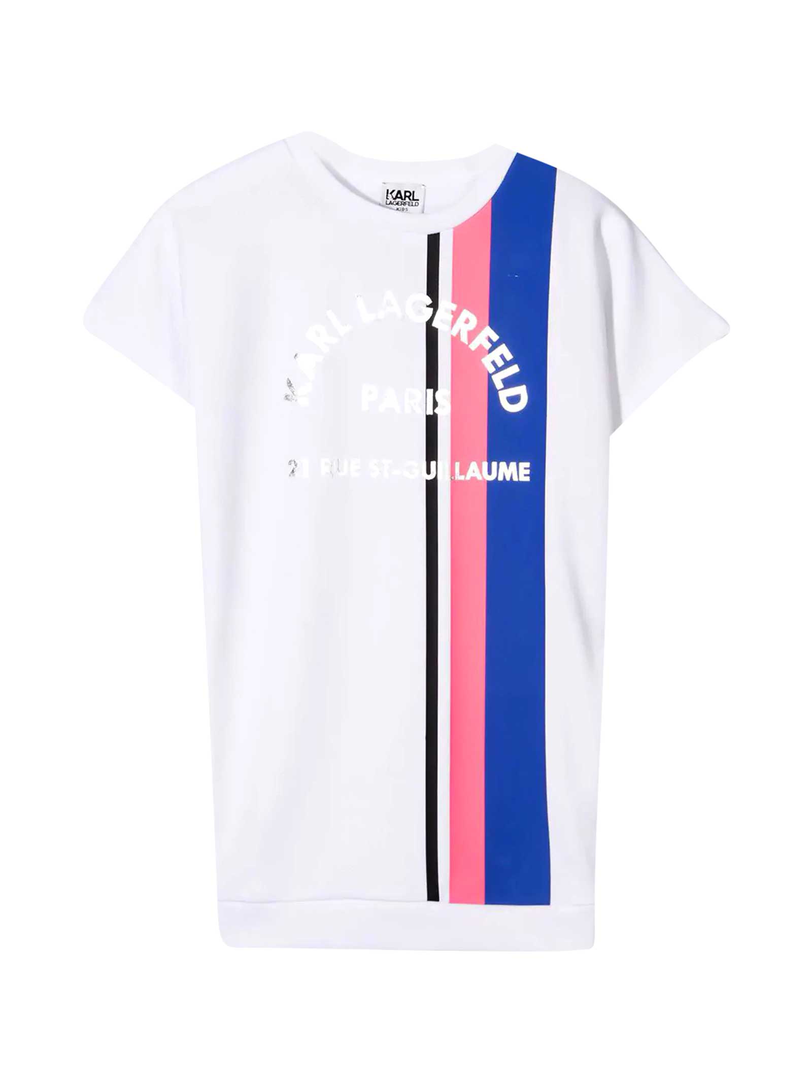 Karl Lagerfeld Kids White T-shirt Dress With Striped Print