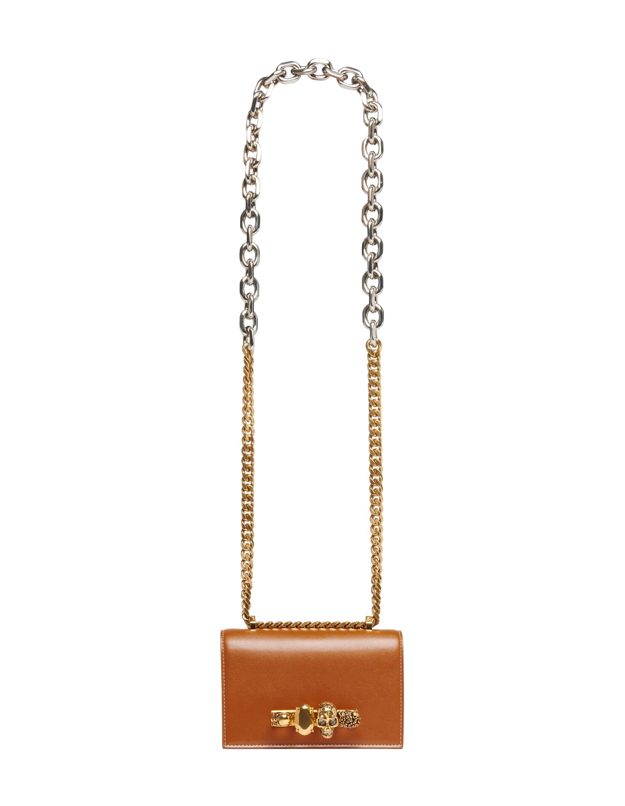 Shop Alexander Mcqueen Mini Jewelled Satchel Bag In Caramel Brown