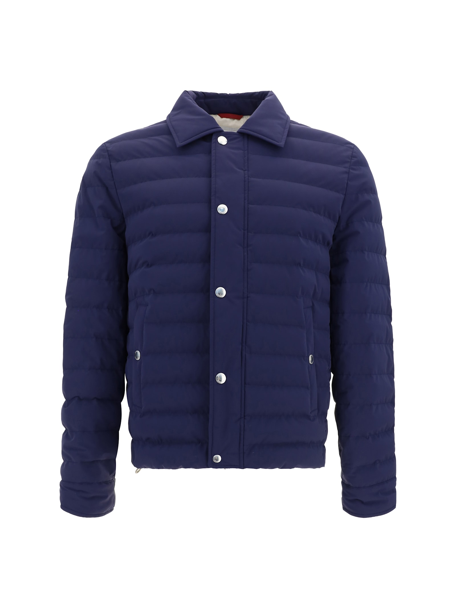 Shop Brunello Cucinelli Down Jacket In Blu Indigo+semi Di Lino