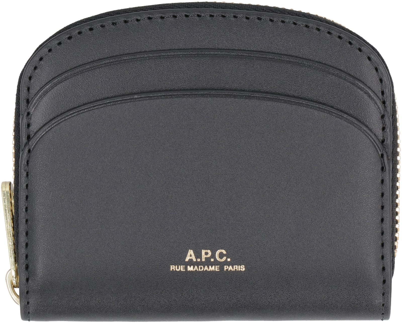 Shop Apc Demi Lune Mini Leather Wallet In Black