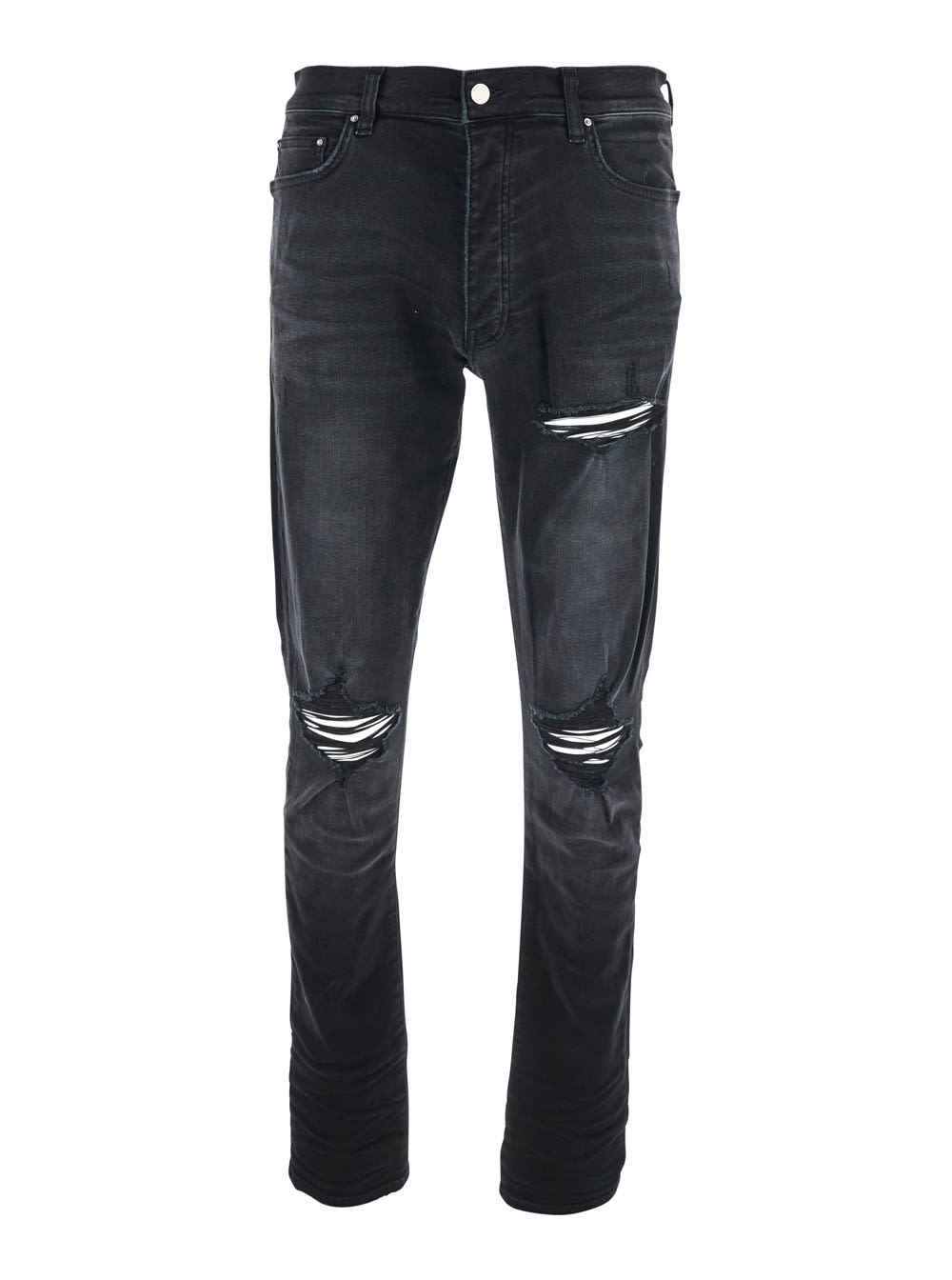 Black Jeans With Ripped Details On The Front And Logo Patch On The Rear In Denim Man