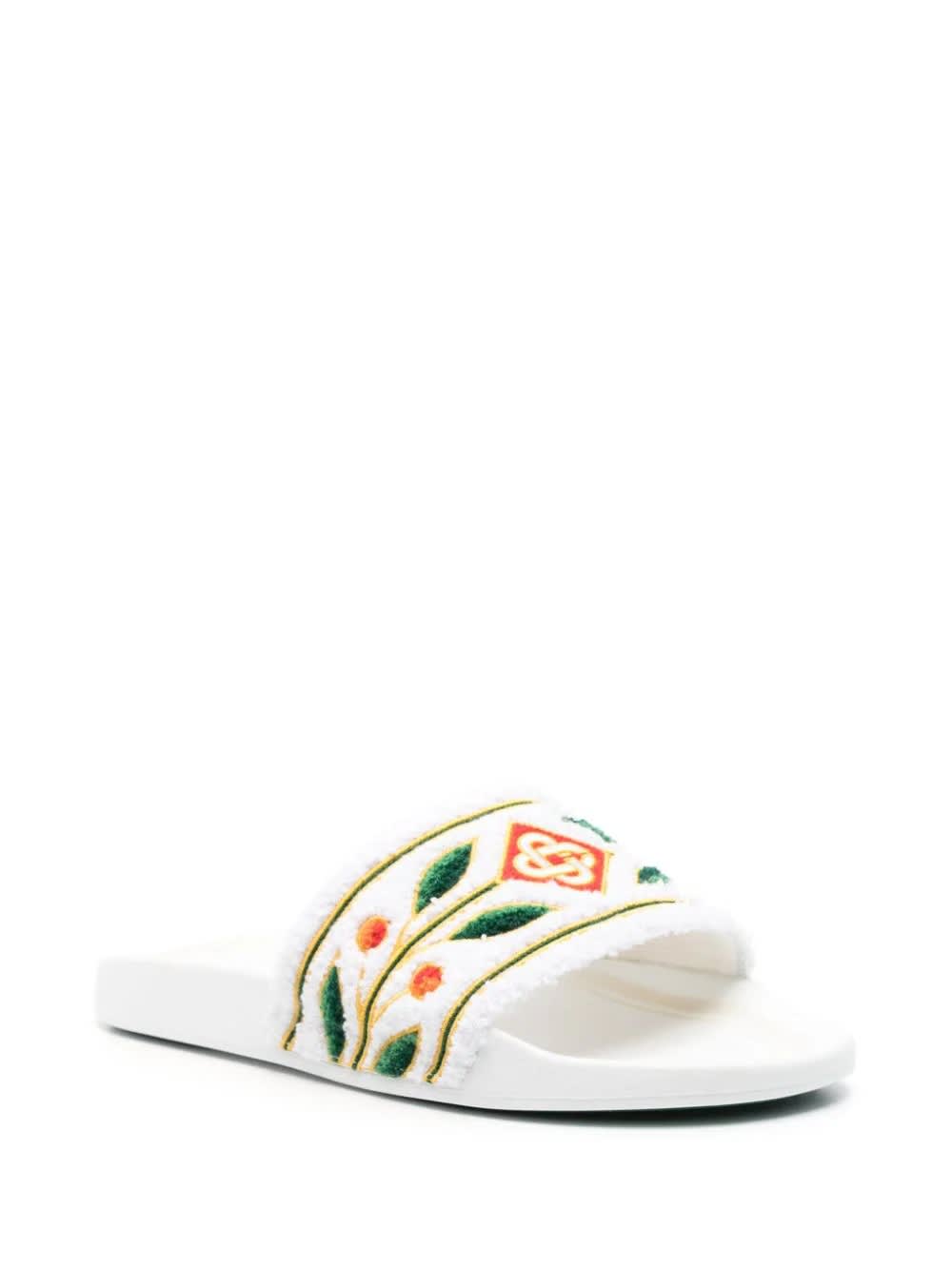 Shop Casablanca White Slippers With Embroidered Terry Detail