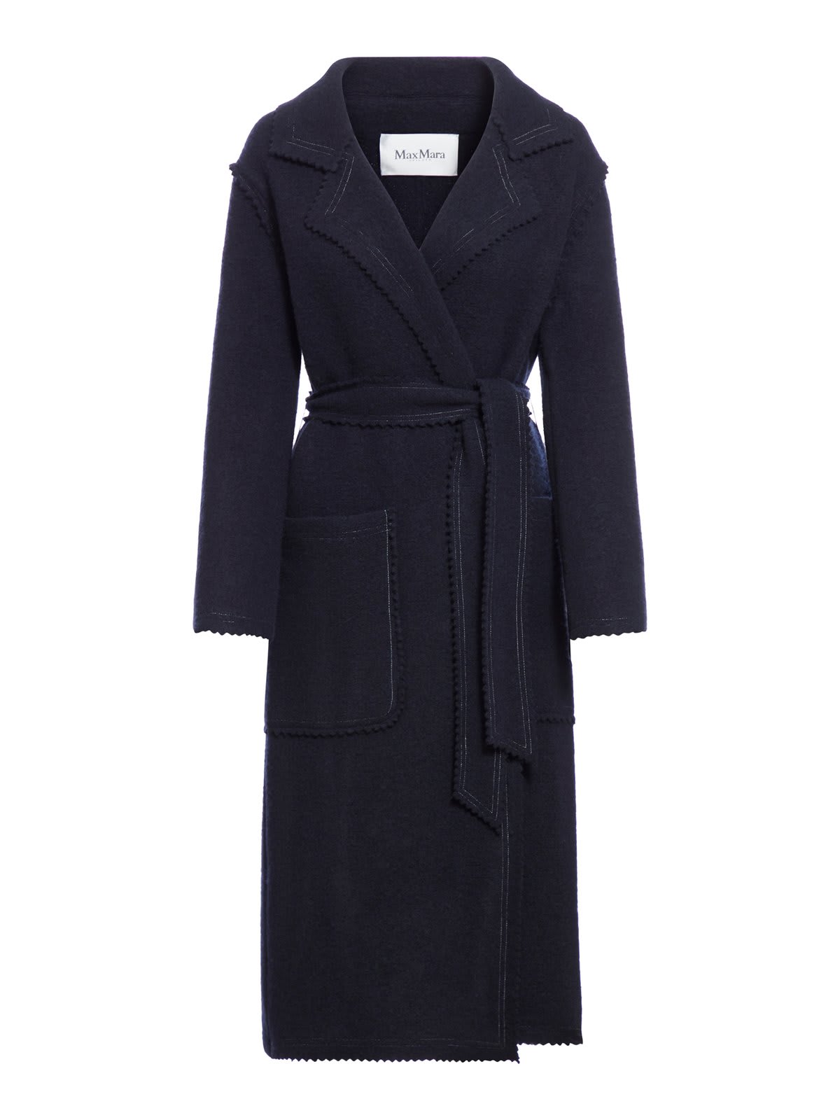 Shop Max Mara Belted Long-sleeved Coat In Blue